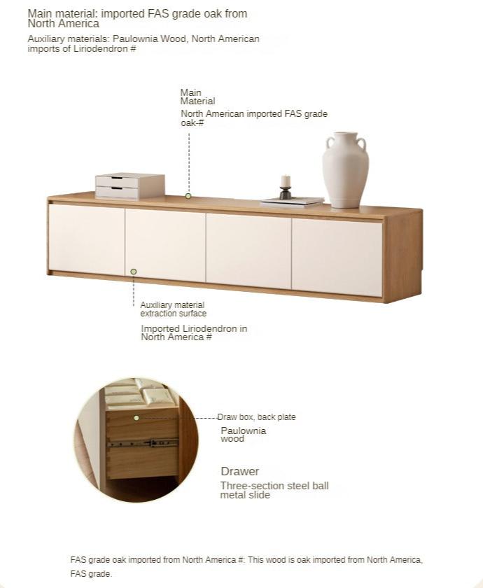 Solid Oak Wood Modern White Integrated Log Floor TV Stand - Stylish Storage for Living Room, Bedroom & Home Theater