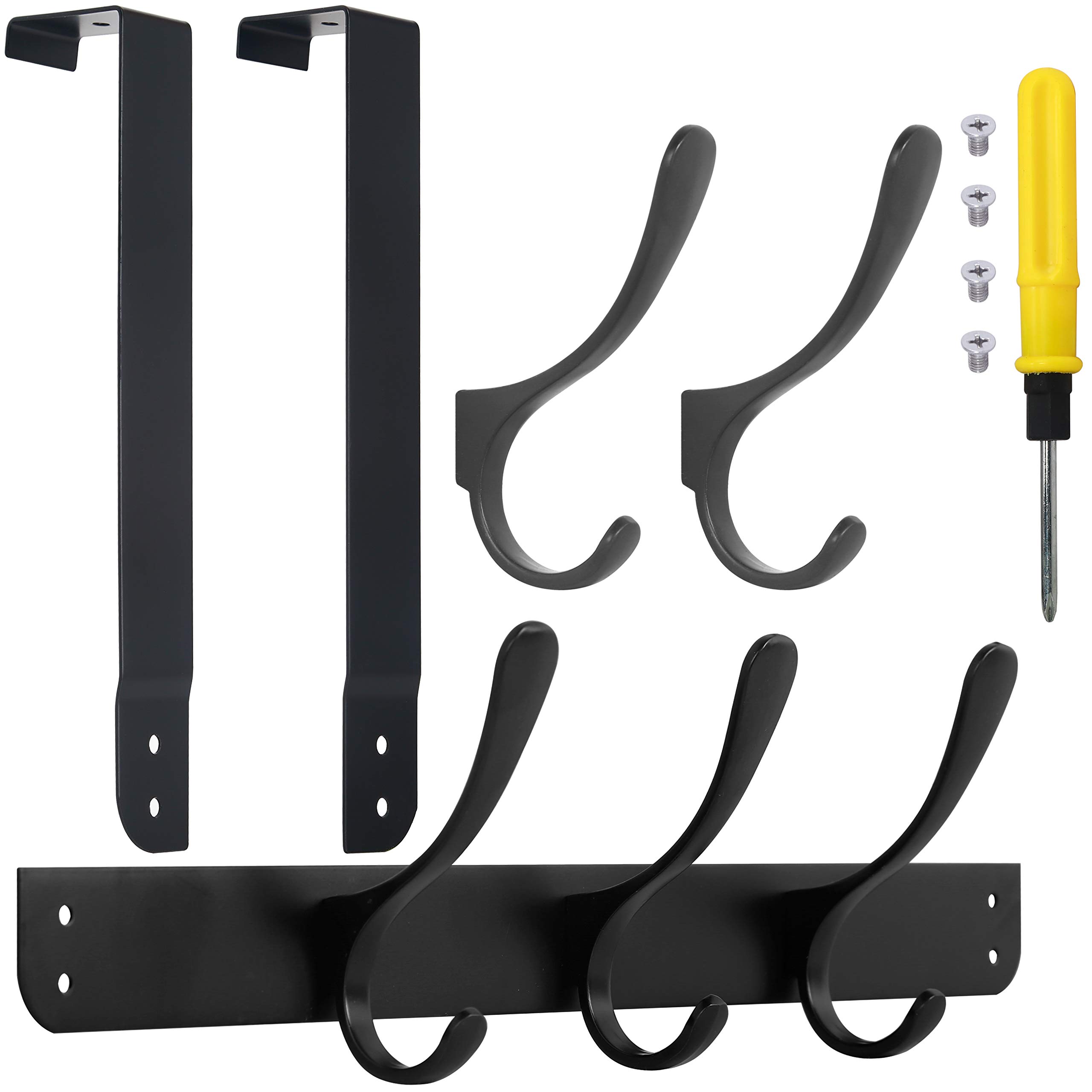 SKOLOO Over The Door Hooks (2-Pack) - Black Hanging Hooks for Clothes & Towels - Easy Install for Bathroom & Bedroom