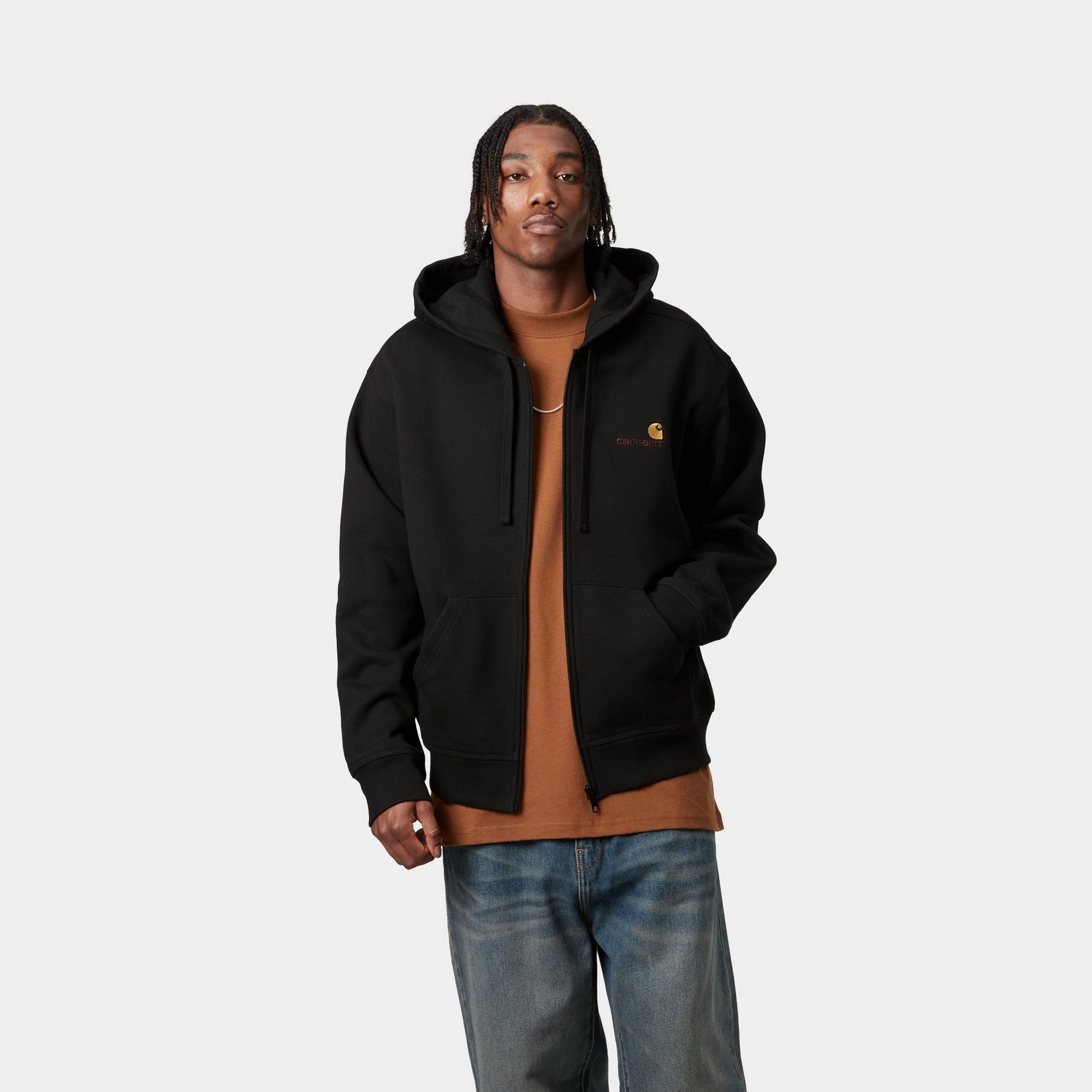 Hooded American Script Jacket - Black | Vintage Style Pullover for Men & Women | Perfect for Casual Outfits, Streetwear & Fall Layering