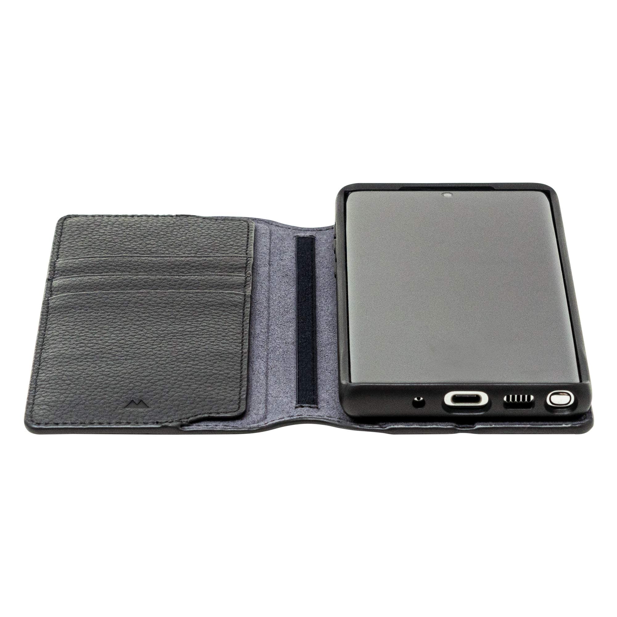 Mous Flip Wallet Case for Samsung Galaxy Note 10+ - Premium Black Leather Slim Card Holder with RFID Protection - Perfect for Business Travel & Everyday Use