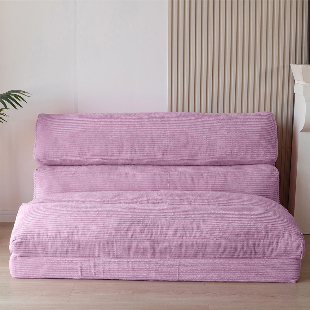 MAXYOYO Corduroy Bean Bag Folding Sofa Bed - Extra Wide Foldable Floor Mattress in Purple | Perfect for Living Room Lounging, Guest Bed & Dorm Room Comfort