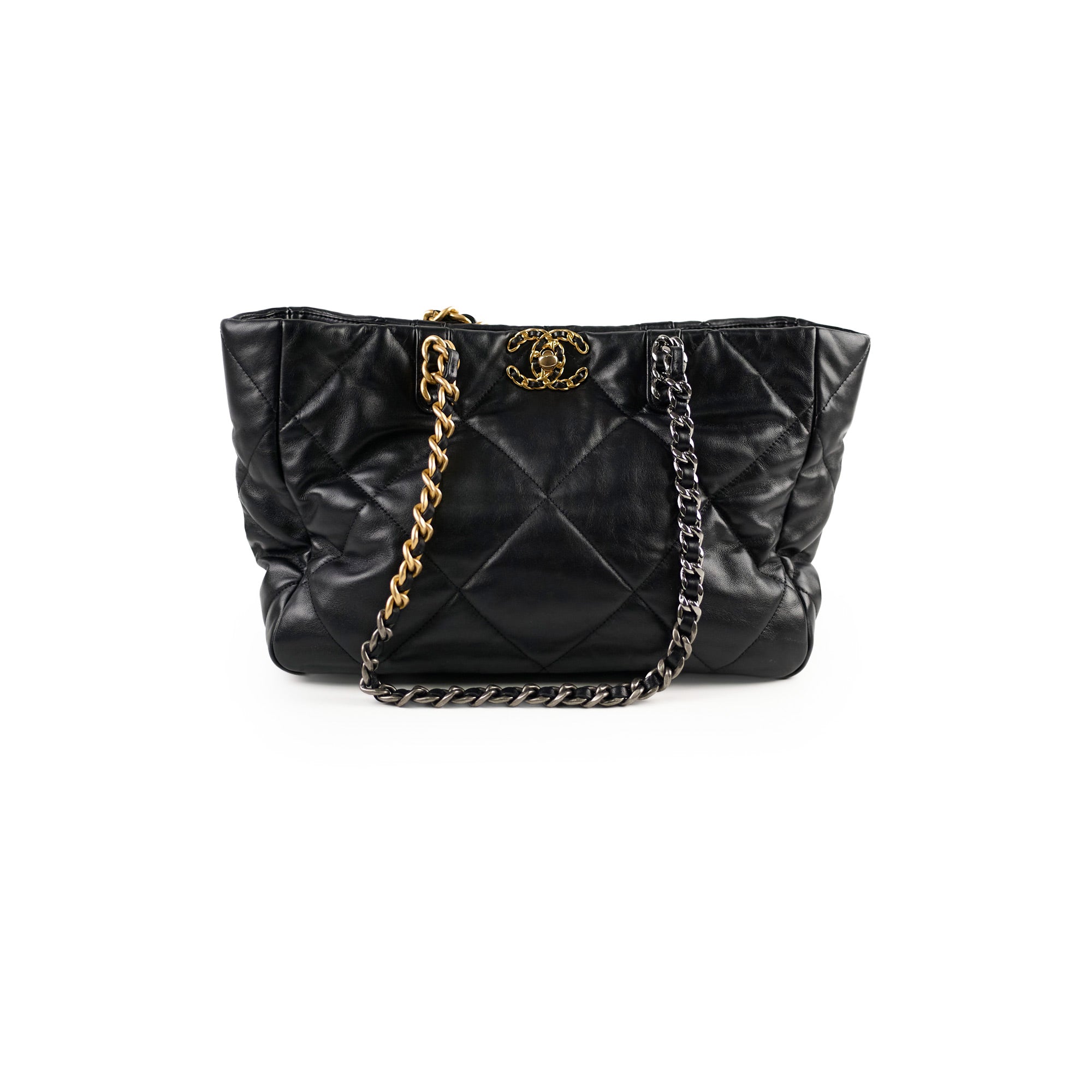 Authentic Chanel 19 Black Leather Shoulder Tote Bag with Microchip - 2022 Luxury Handbag for Women, Perfect for Work, Travel & Everyday Use