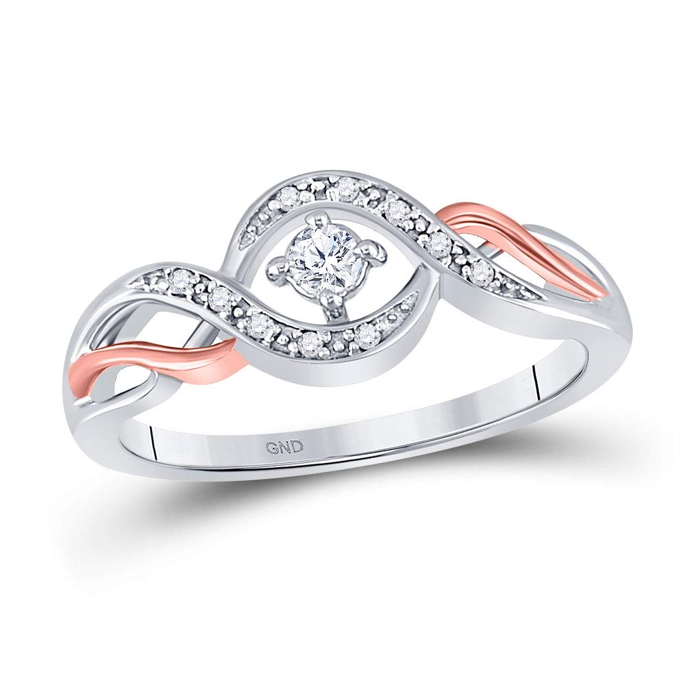 10kt Two-Tone Gold Women's Round Diamond Solitaire Promise Ring - 1/10 CTTW - Perfect for Engagement, Anniversary & Romantic Gifts
