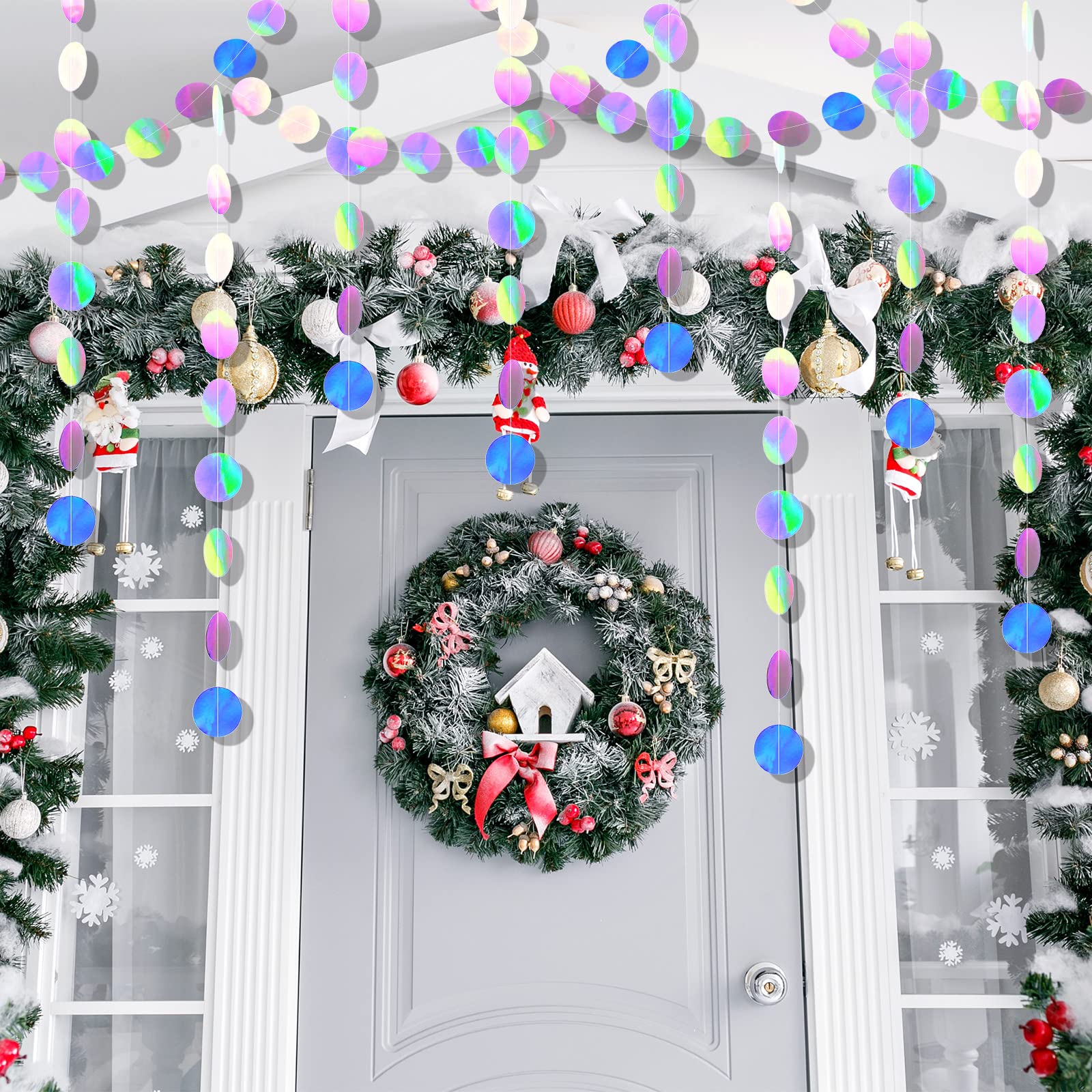 10-Pack 130ft Holographic Bubble Garland - Iridescent Sea Theme Party Decor with Circle Dots, Hanging Streamers for Mermaid Ocean Shower, Backdrop, Disco Dancing & Birthday Celebrations - Perfect for Underwater Themed Parties, Baby Showers, and Home Decor