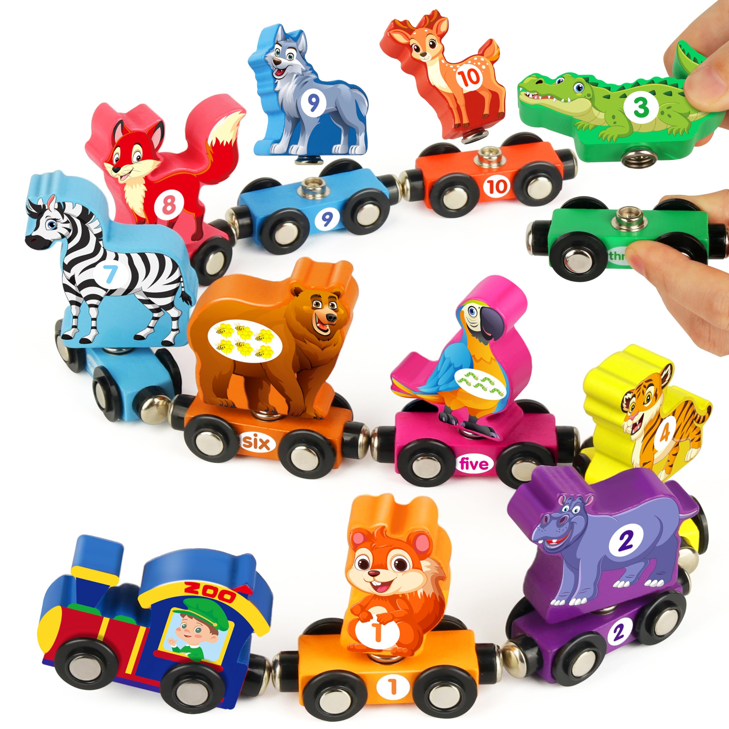 Vanmor Magnetic Wooden Train Set for Toddlers - Educational Animal Number Train Toy for Kids Ages 3-5 | STEM Learning Toy for Fine Motor Skills Development | Perfect Preschool Activity & Birthday Gift for Boys & Girls | Great for Playroom, Classroom & Travel Entertainment