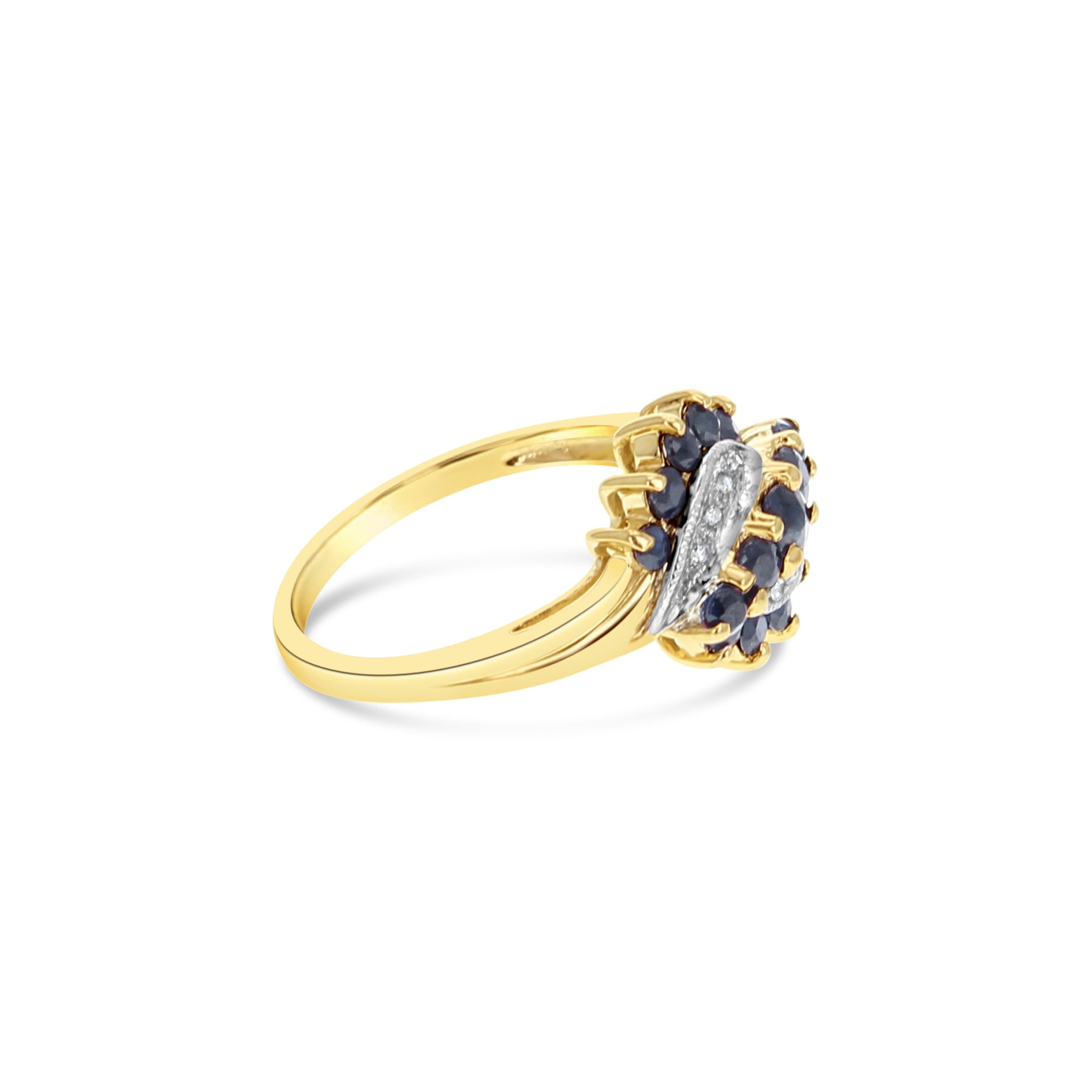 10K Yellow Gold Sapphire & Diamond Pave Ring for Women | Elegant Wedding, Engagement & Anniversary Jewelry Gift