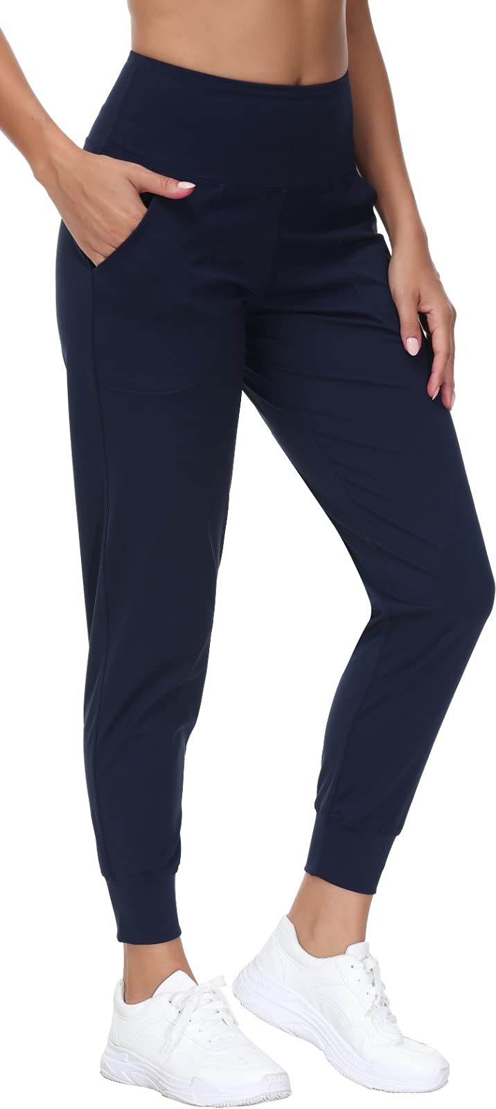 Women's High Waist Joggers with Pockets - Yoga Workout Pants, Tapered Leg & Elastic Waist - Lightweight Comfort for Running, Lounge & Everyday Wear