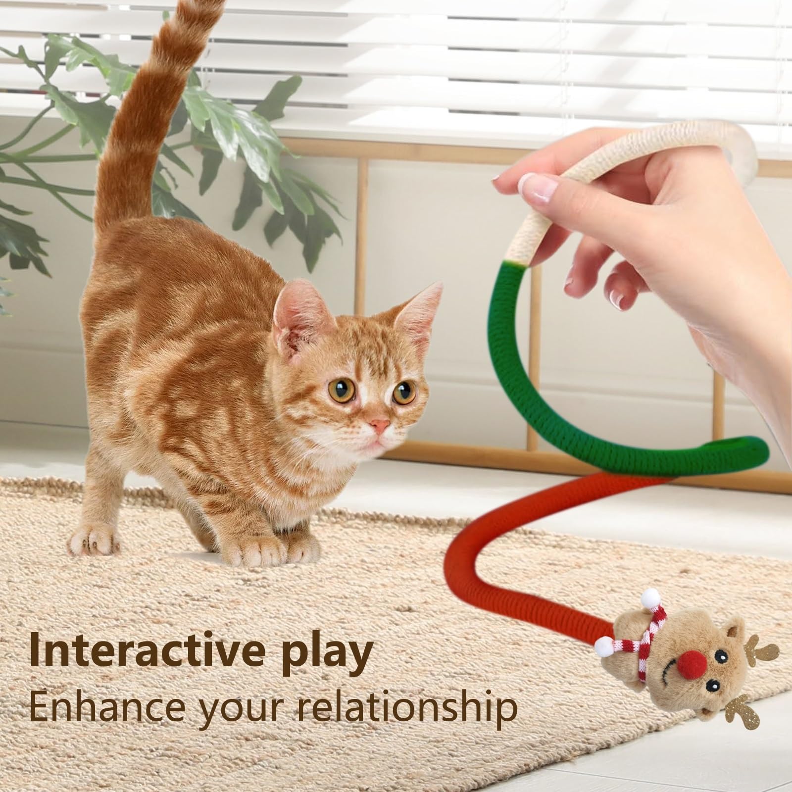 Christmas Catnip Toys for Indoor Cats - 26.38 Inch Cotton Rope Dental Chew Toys, Teeth Cleaning & Anxiety Relief Cat Toys for Kittens - Perfect for Playtime, Training, and Dental Health