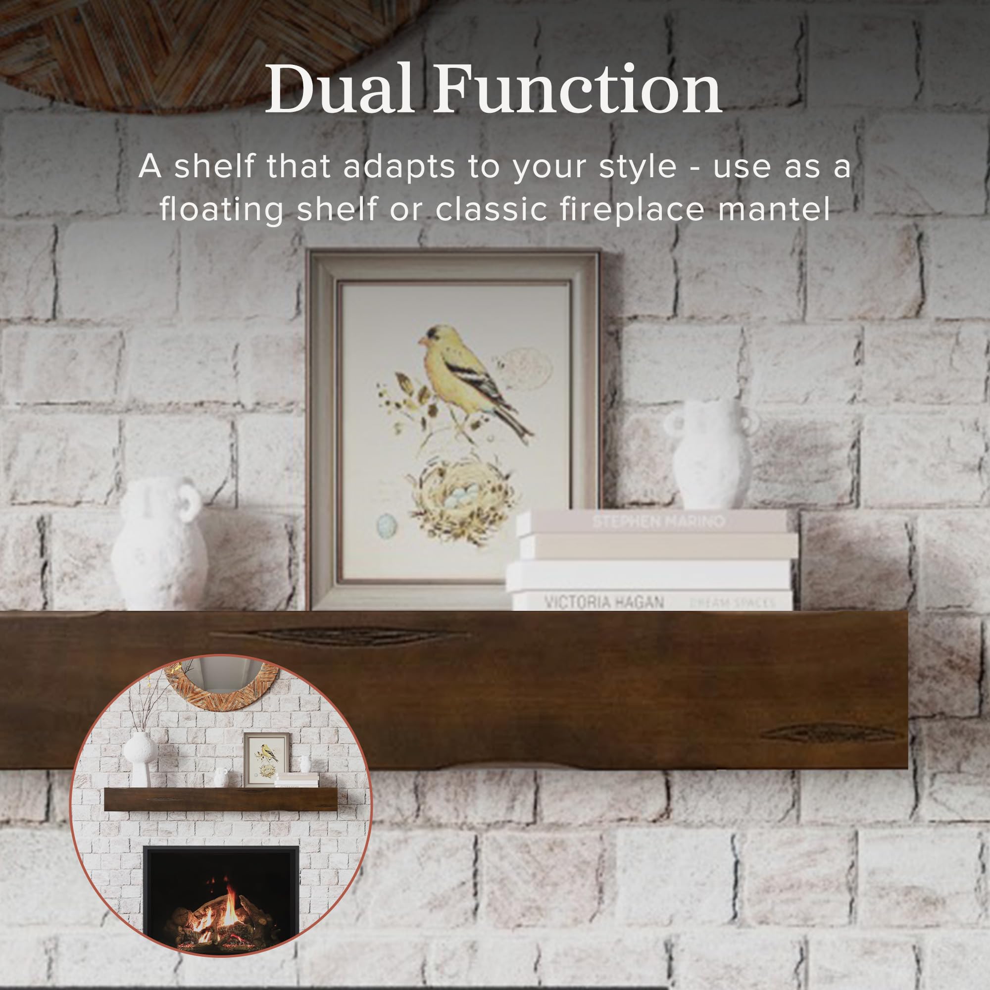 MANTELSDIRECT Floating Fireplace Wood Shelf - 60 Inch Pine Box Construction Wall Mounted Mantel Shelf for Living Room, Bedroom & Home Decor