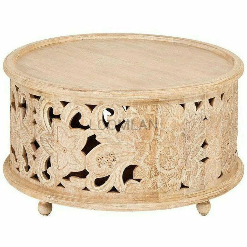 35-Round Drum Coffee Table - Modern Wooden Accent Table for Living Room, Bedroom & Office - Stylish Home Decor & Functional Furniture Piece
