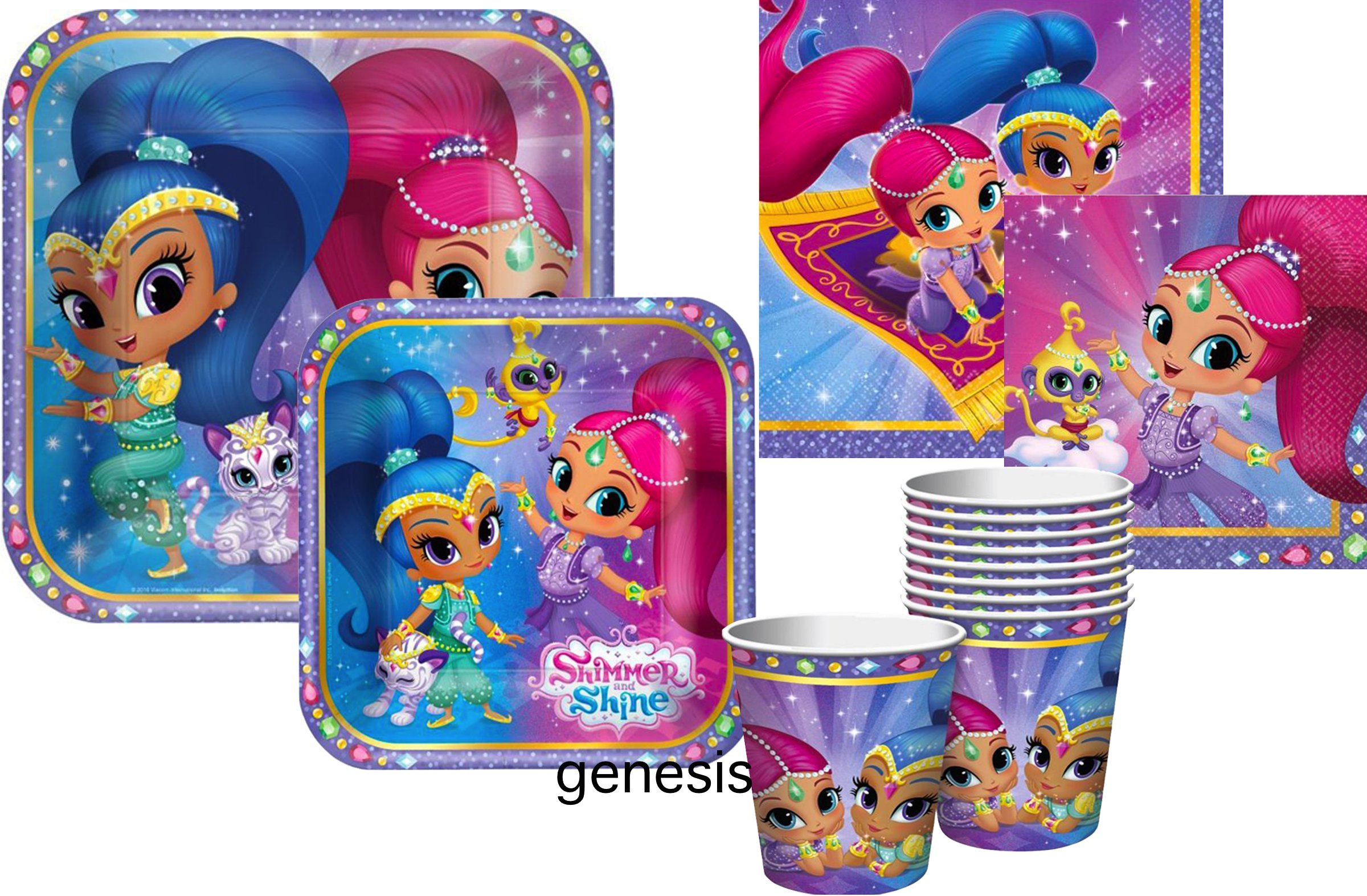 Shimmer & Shine Kids Party Supplies Set - 8-Piece Luncheon & Dessert Plates, Napkins & Cups for Birthday Celebrations | Perfect for Themed Decorations & Children's Events