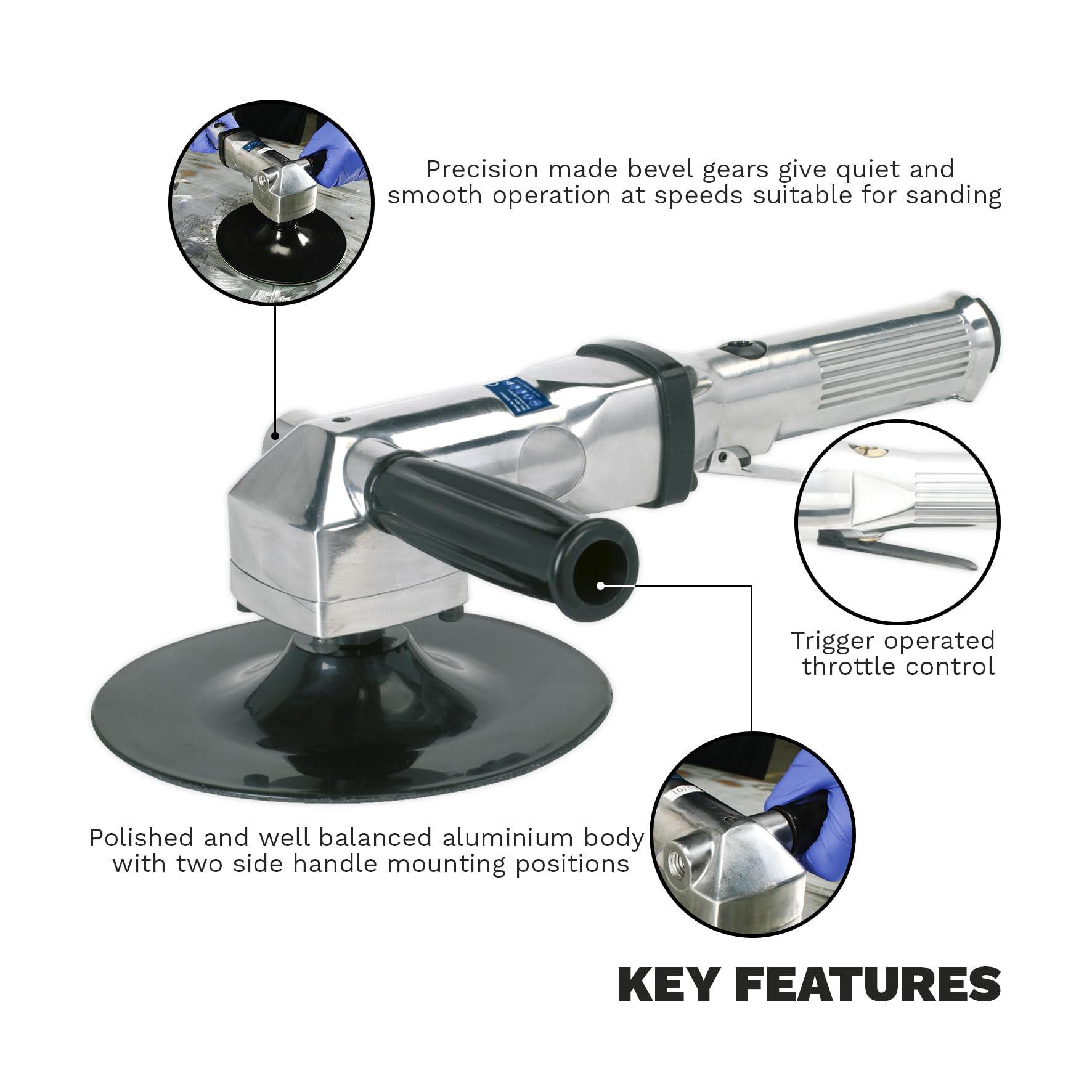 Sealey 180mm Air Sander 4500rpm - Professional Pneumatic Orbital Sander for Woodworking, Auto Body & Metal Polishing | Perfect for DIY Projects & Professional Workshops