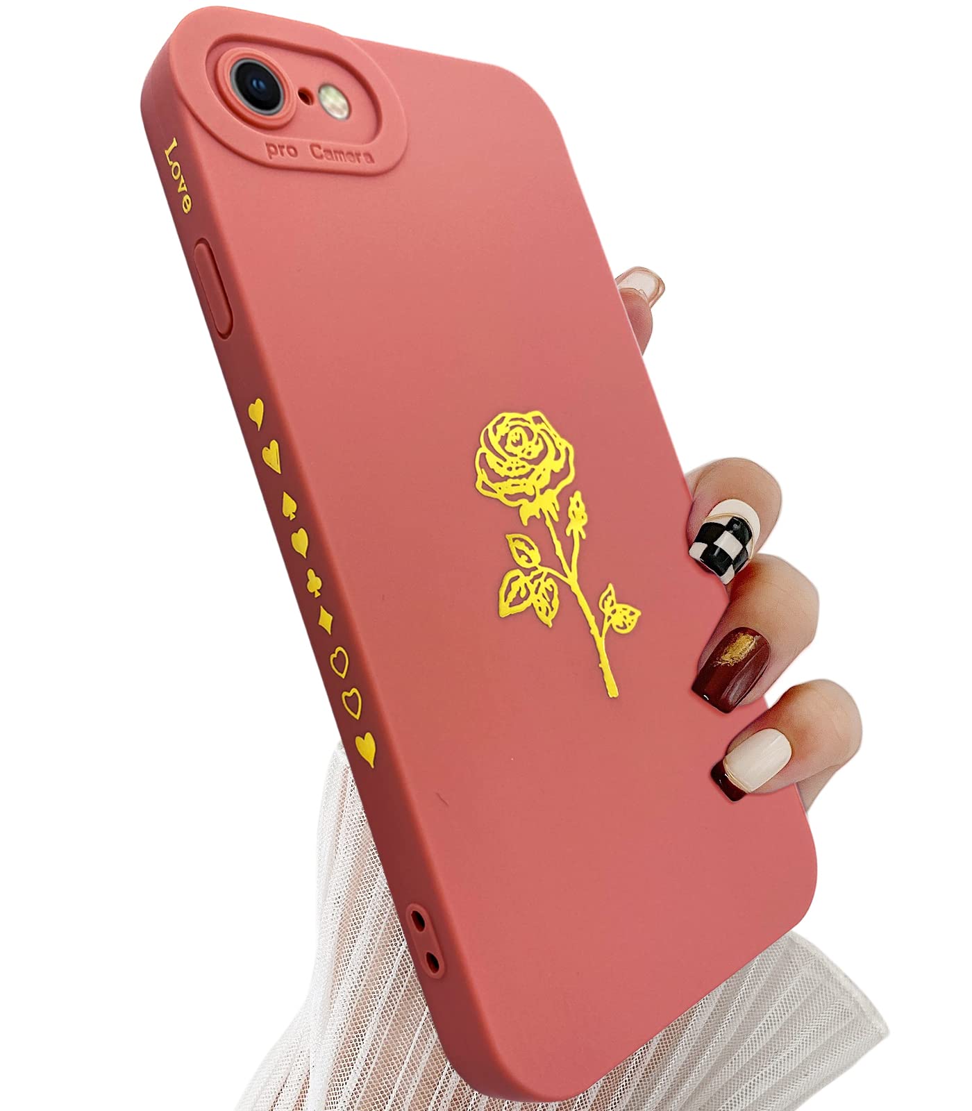 Qokey Rose Gold Flower iPhone SE 2022/2020 Case, iPhone 8/7 4.7