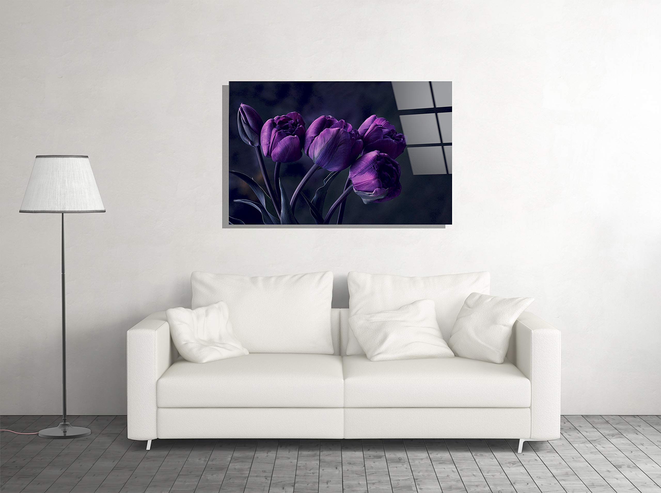 Pink Tulips Floral Nature Home Decor Print - Tempered Glass Wall Art Gift for Living Room, Bedroom & Office