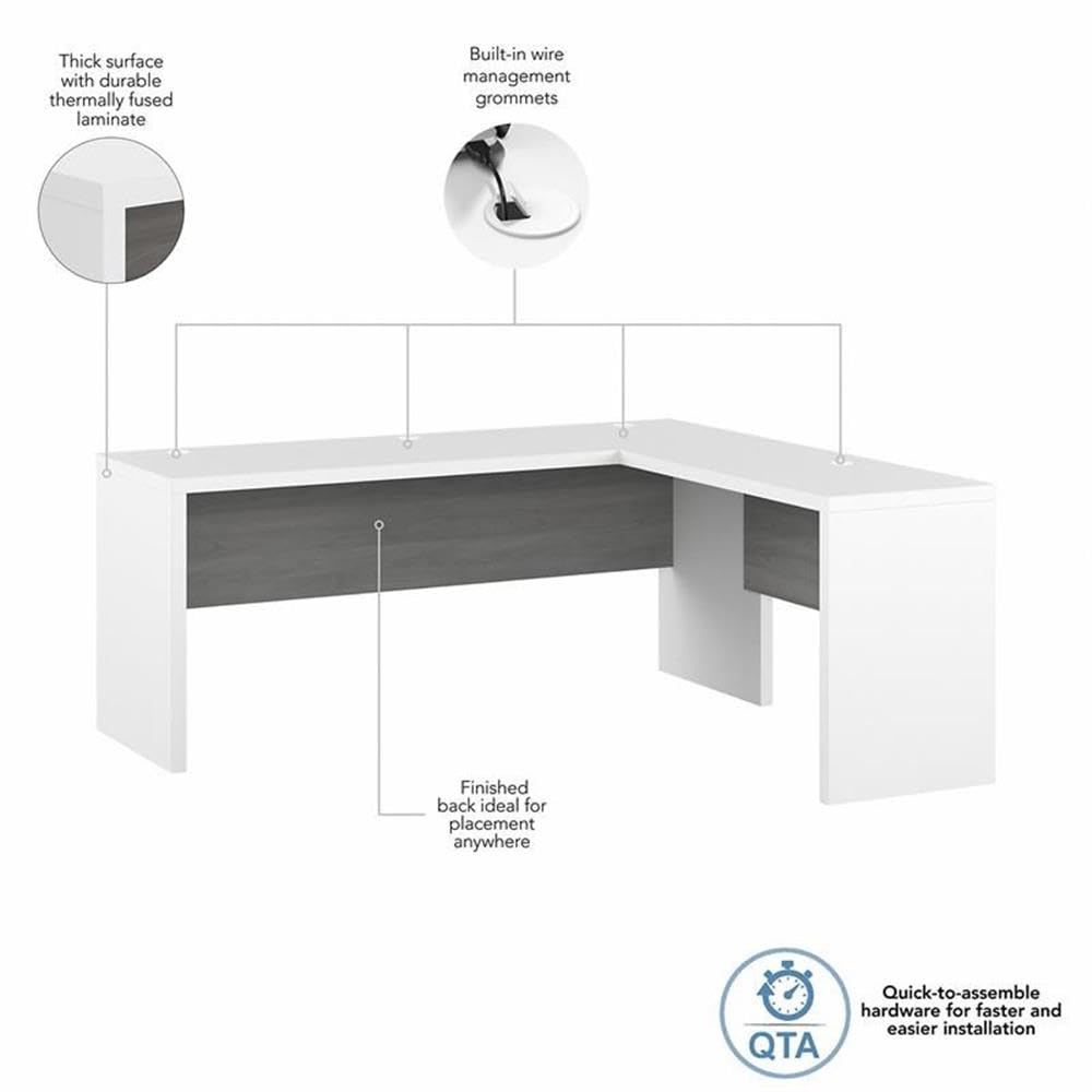 Bush Furniture Echo 72W L-Shaped Computer Desk - Modern White Office Desk (71.97