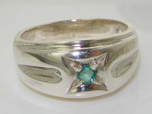 925 Sterling Silver Natural Emerald Men's Wedding Band Ring - Sizes 4 to 12 - Durable & Hypoallergenic for Everyday Wear - Perfect for Engagement, Anniversary & Gift Giving