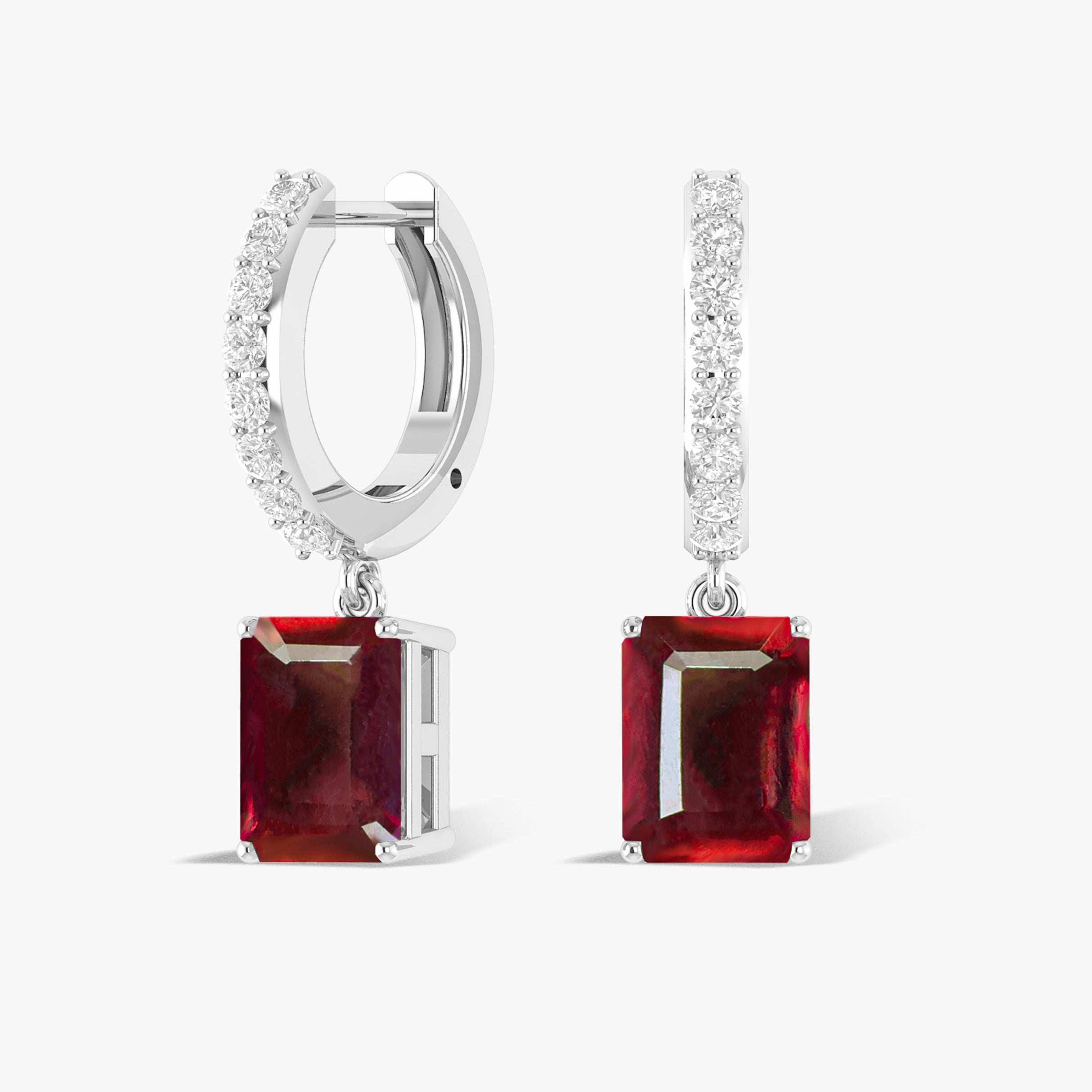 Octagon Red Ruby Drop Hoop Earrings for Women - Elegant Dangle Earrings for Party, Wedding & Evening Wear | 925 Sterling Silver Jewelry Gift