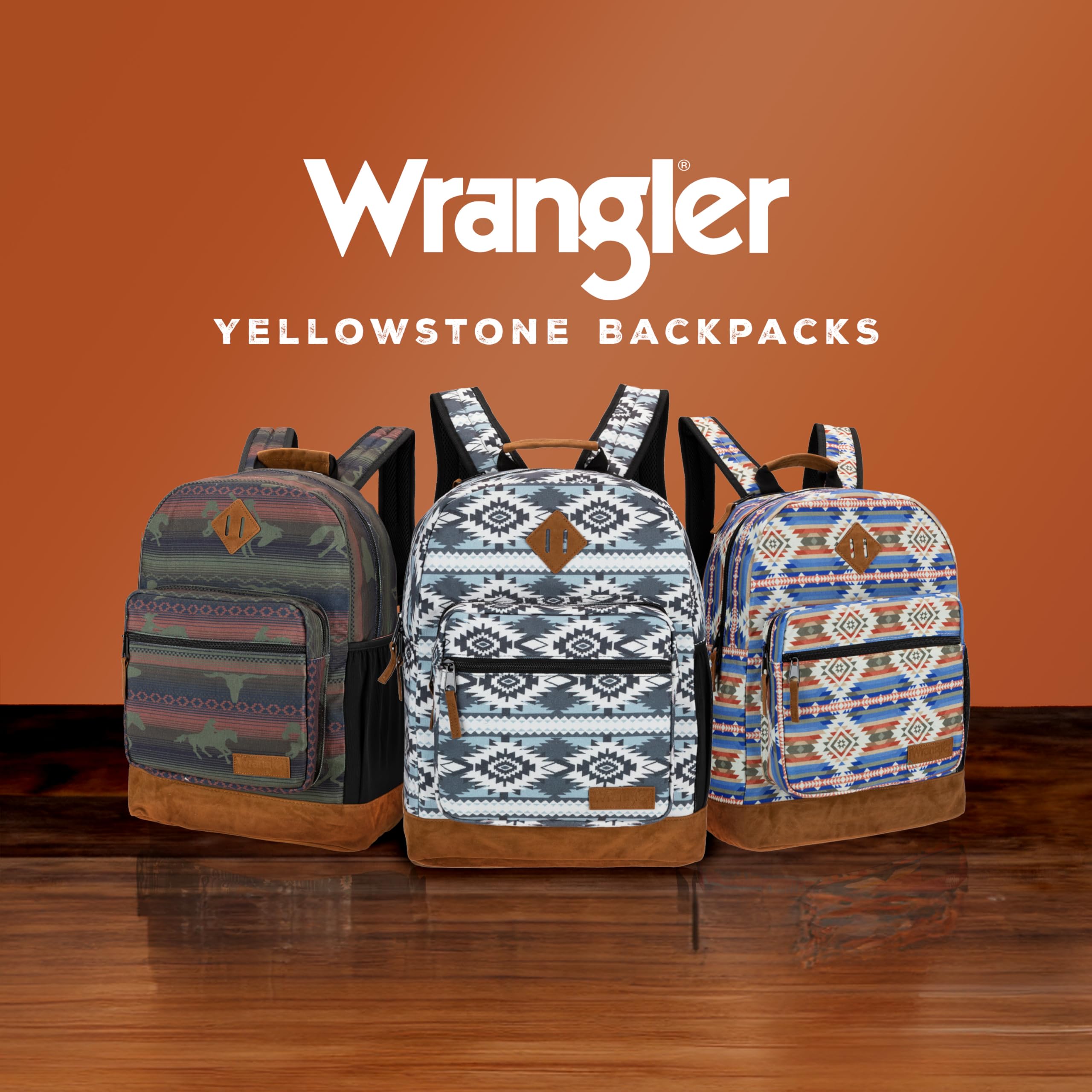 Wrangler Yellowstone Western-Style Backpack - Water Resistant Coated Canvas Daypack for Travel, School & Everyday Use with Padded Laptop Sleeve (Motif Stripe) | Perfect for College Students, Commuters & Outdoor Adventures