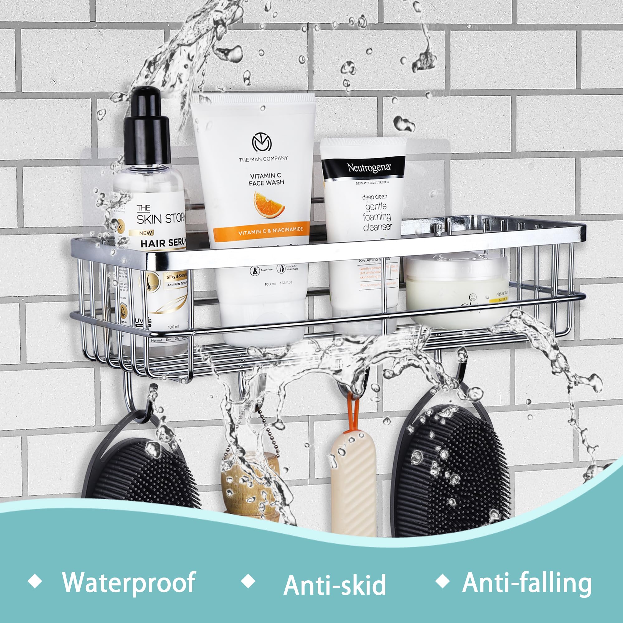 Gudroom Stainless Steel Self-Adhesive Shampoo Holder Wall Rack - Easy Installation Bathroom Organizer for Shampoo, Soap & Cream Bottles - Perfect for Shower, Bathtub & Spa Organization