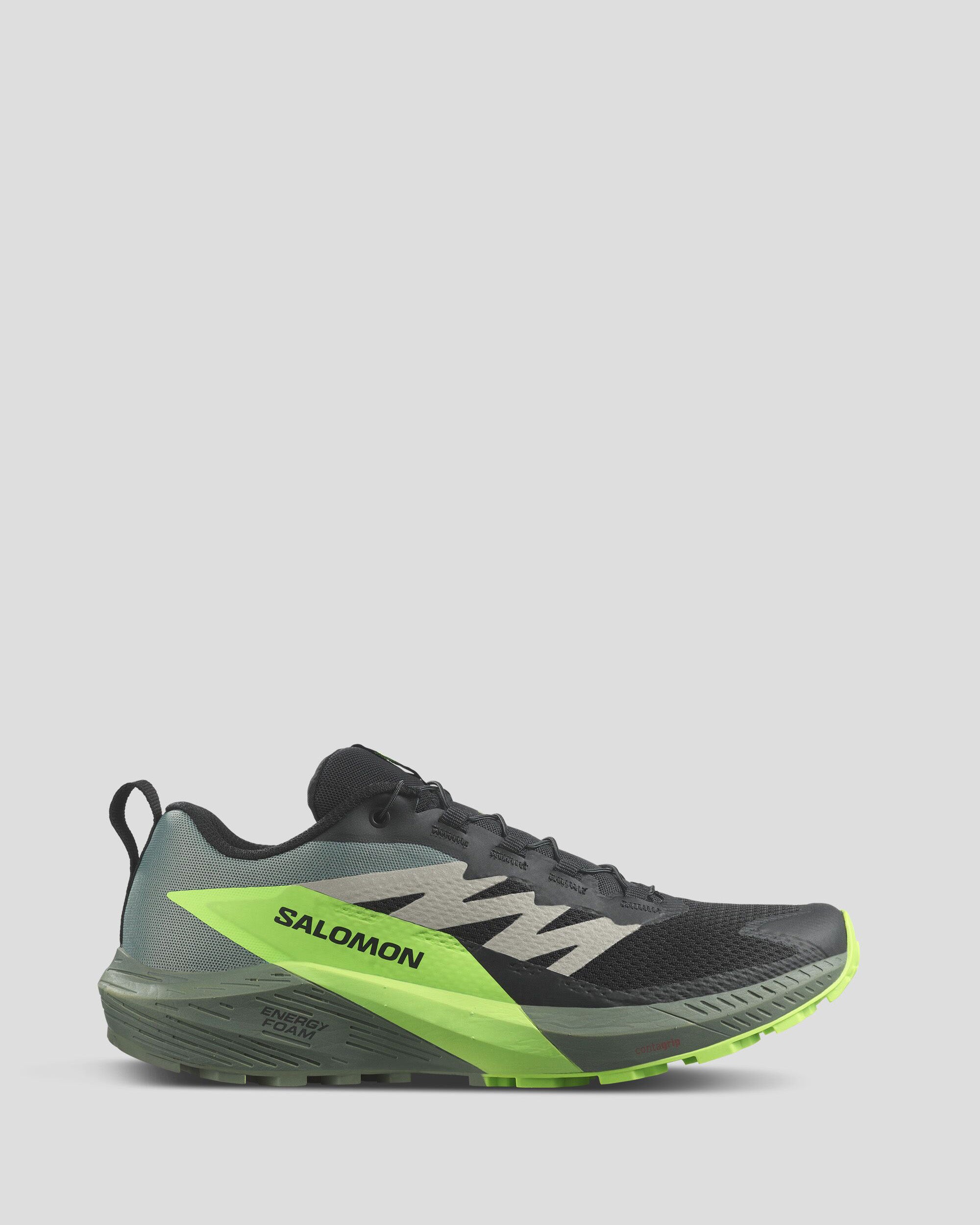 Salomon Sense Ride 5 Trail Running Shoes for Men - Lightweight & Durable Hiking Footwear for Outdoor Adventures (Black/Laurel Wreath/Green Gecko) | Perfect for Trail Running, Hiking & Mountain Climbing