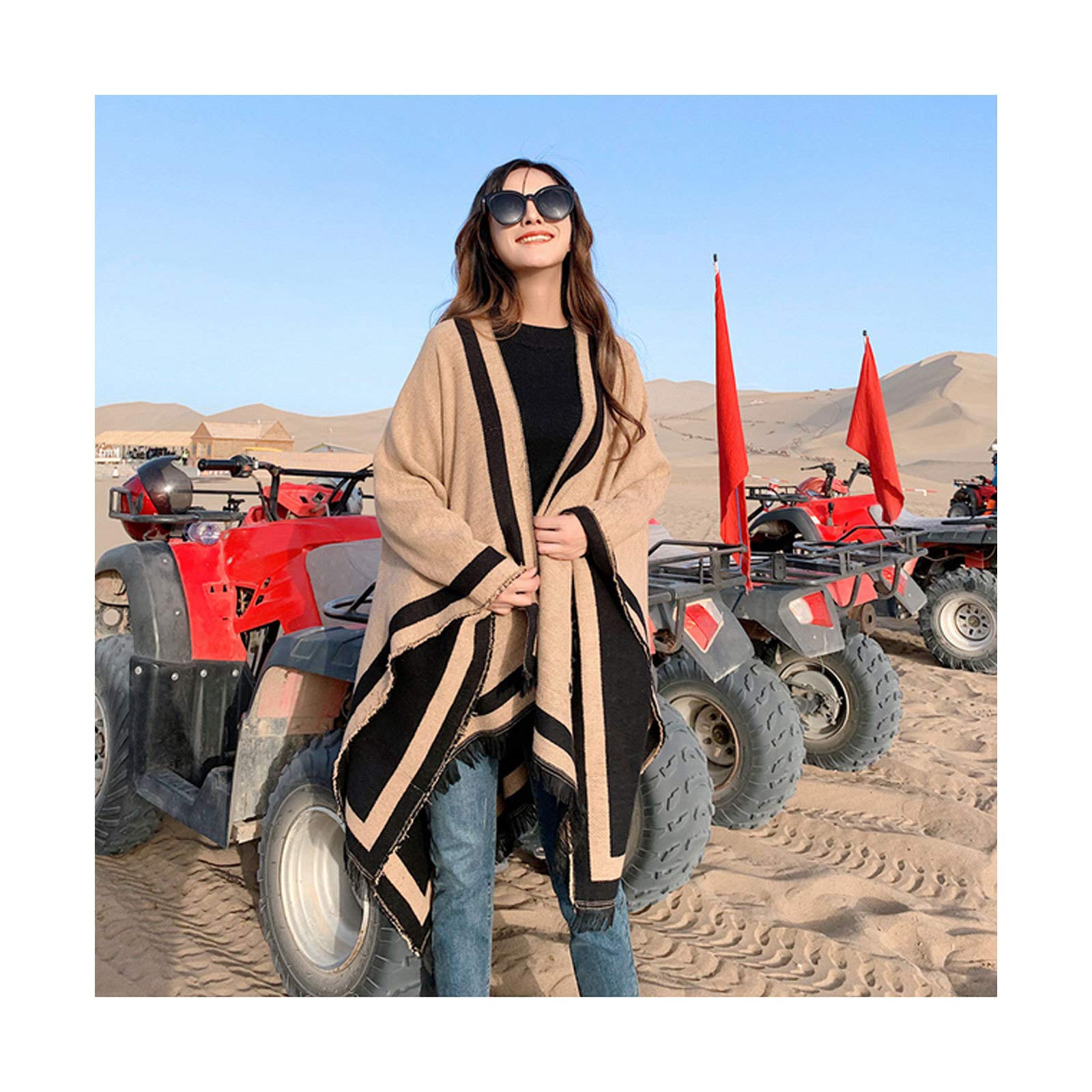 FACAI Trendy Women's Winter Poncho Scarf Blanket with Pocket - Soft Warm Cape Shawl with Tassels, Yellow (150x130cm) - Perfect for Outdoor Activities, Travel, and Cozy Home Use