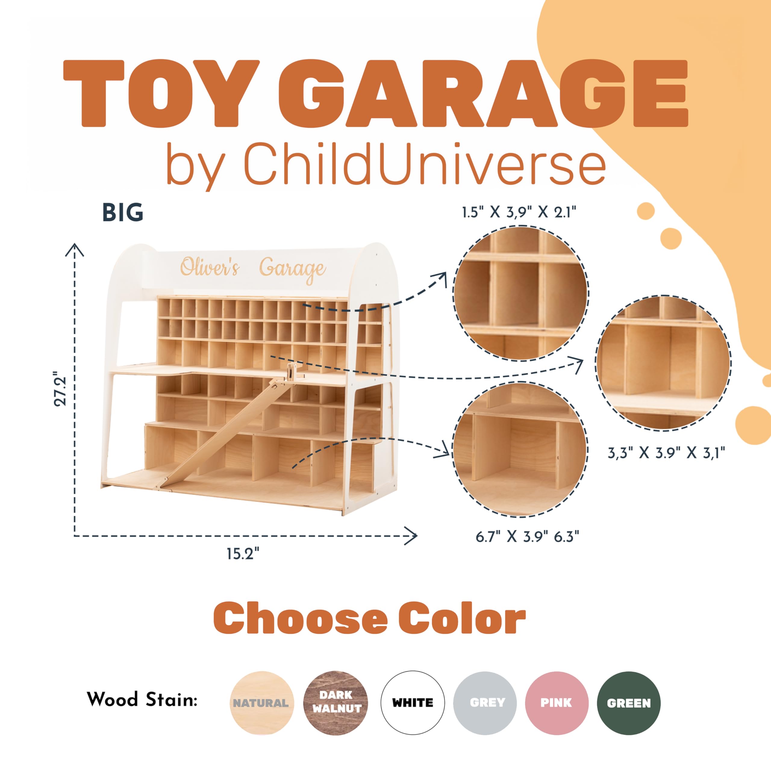 Wooden Toy Parking Garage with Elevator - Car Storage Organizer for Hot Wheels & Mini Toy Cars - Gift for Toddlers 1-4 Years Old - Big Natural Wood Case Shelf - Perfect for Playrooms, Bedrooms & Preschool Learning Activities