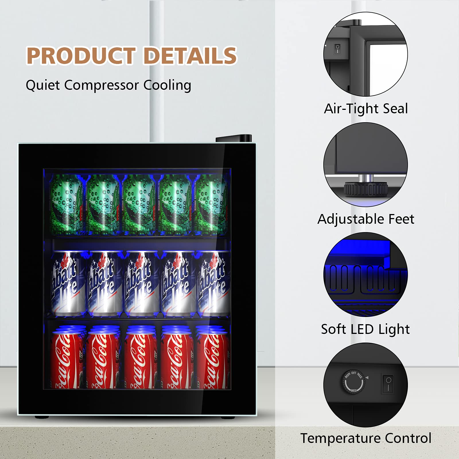 ARLIME 60 Can Mini Fridge with Glass Door - Compact Beverage Refrigerator & Drink Dispenser for Office, Home, Kitchen & Bar - 1.6 Cu.Ft Adjustable Shelves Small Refrigerator - Perfect for Chilling Drinks, Storing Snacks & Organizing Your Space