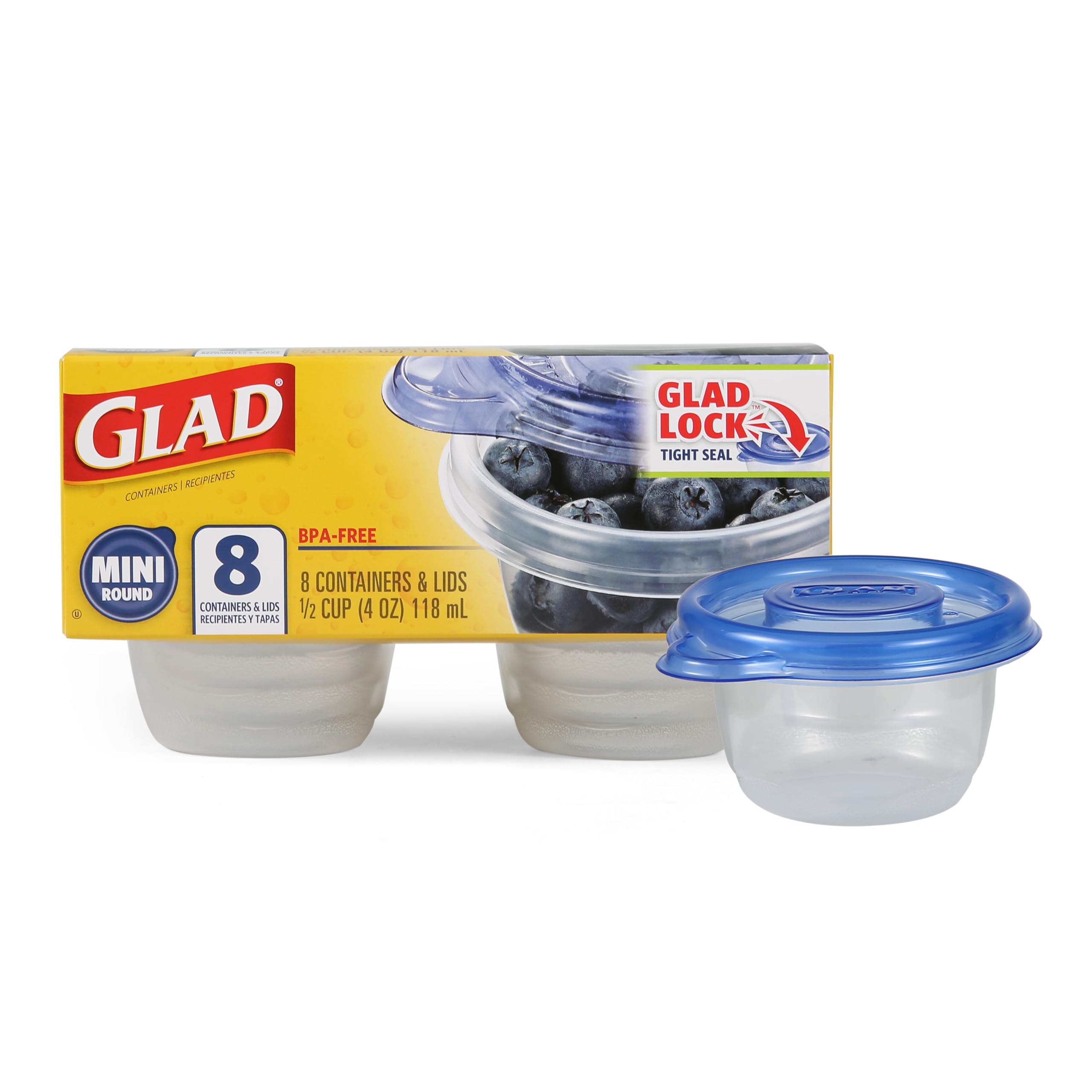 GladWare Mini Round Food Storage Containers with Lids - 8-Pack BPA-Free Plastic Meal Prep Containers for Lunch, Snacks & Leftovers | Microwave & Dishwasher Safe | Ideal for Home, Office & School Use