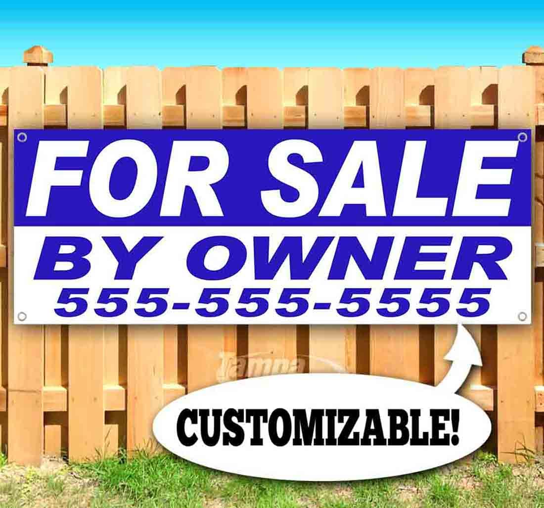 13 oz Heavy-Duty Vinyl For Sale by Owner Banner with Metal Grommets - Durable Non-Fabric Sign for Yard Sales, Real Estate, and Business Advertising