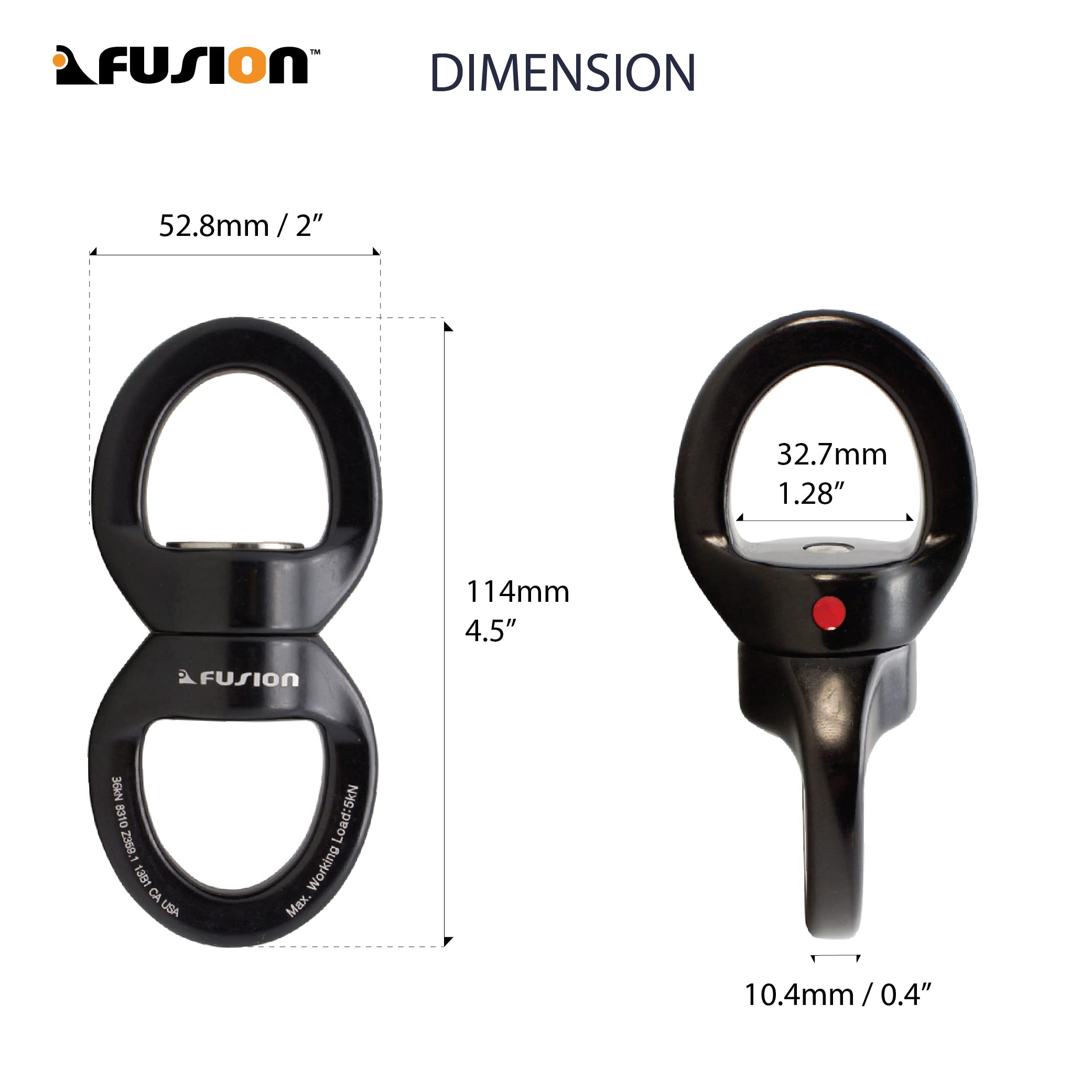 Fusion Climb Delta Swivel - 360° Rotational Hanging Device for Tree Swing, Therapy Swing, Aerial Yoga, Hammock & Rock Climbing | Heavy-Duty Safety Accessory | Perfect for Outdoor Play, Fitness Training & Relaxation (FP-8300-BLKBLK)