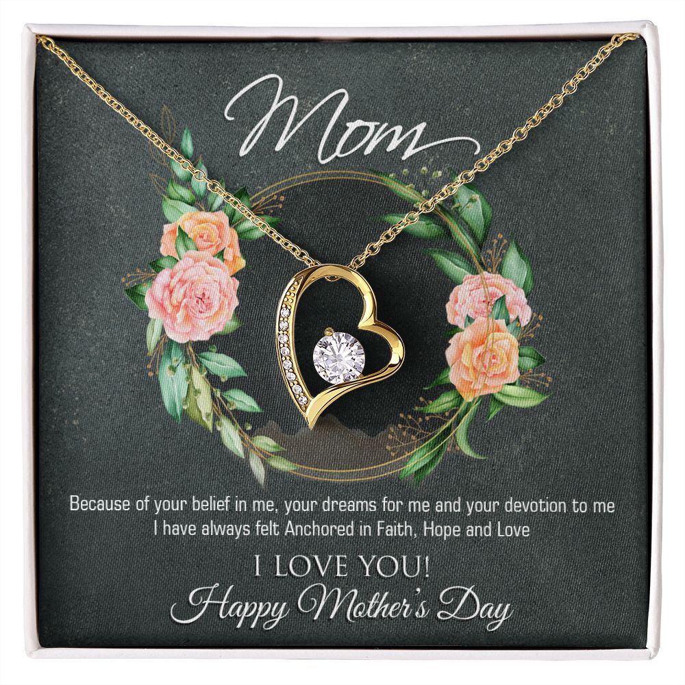 Mother's Day Gift - Sterling Silver Heart Necklace with Cubic Zirconia & Engraved Message - Perfect for Anniversary, Birthday & Valentine's Day