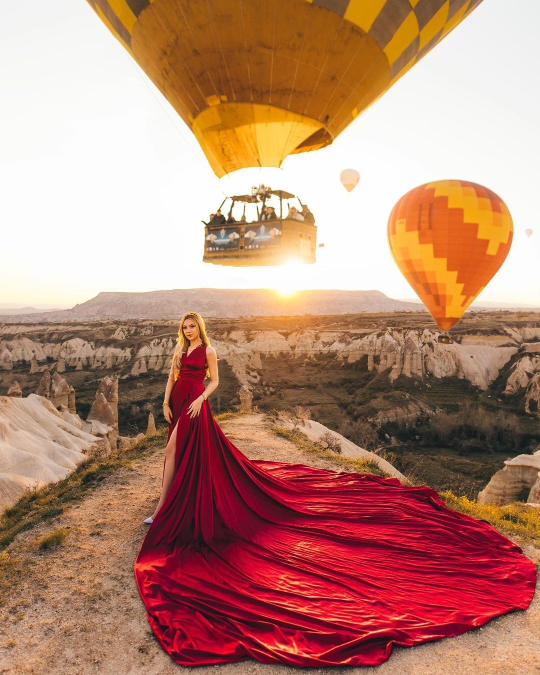 Elegant Long Flying Dress for Photoshoots - Flowy Satin Maxi Dress with Train for Women - Perfect for Santorini Vacations, Beach Weddings & Boho Style Photography (Size S, Yellow)