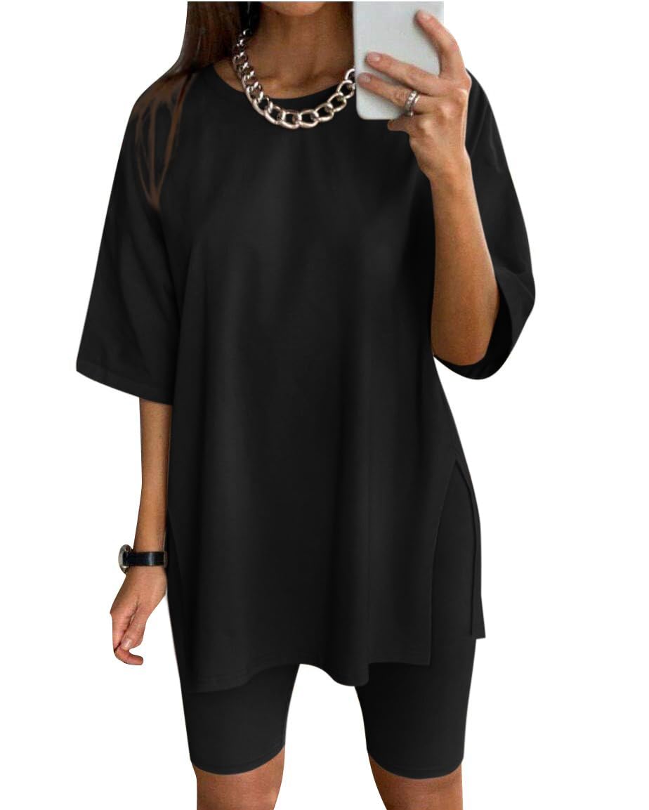 Halfword Women's 2-Piece Outfit Set - Oversized T-Shirt & Biker Shorts | Casual Lounge Wear, Workout & Sport Tracksuit | Perfect for Yoga, Gym, Running & Relaxing at Home