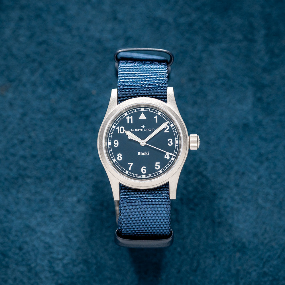 Khaki Field Quartz 33mm Watch with Blue Dial and Two-Piece Strap - Perfect for Outdoor Adventures, Casual Wear & Everyday Use