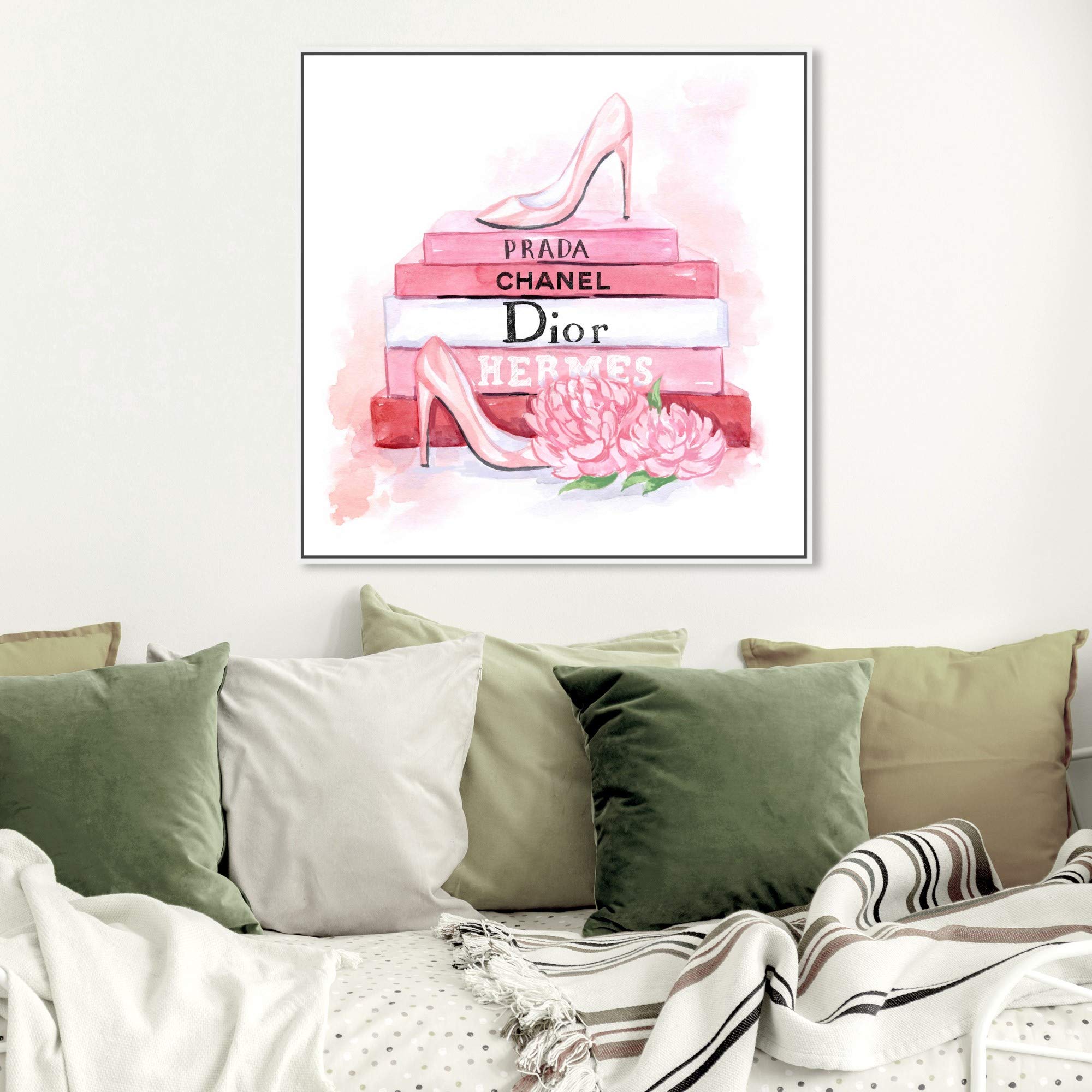 Oliver Gal Artist Co. Fashion & Glam Framed Wall Art Canvas Print - 'Fashion Pink Books' Home Decor for Living Room, Bedroom & Office