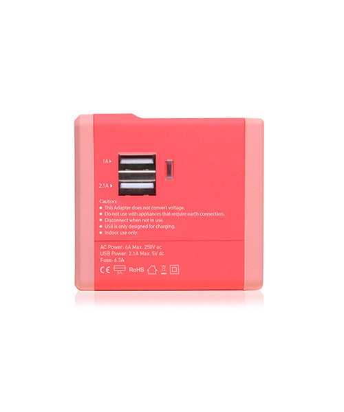 Monocozzi Smighty Global Travel Adapter with 2.1A Dual USB Ports - Universal Power Converter for International Travel (US/EU/UK/AU) - Perfect for Charging Phones, Tablets & Laptops on Vacation or Business Trips