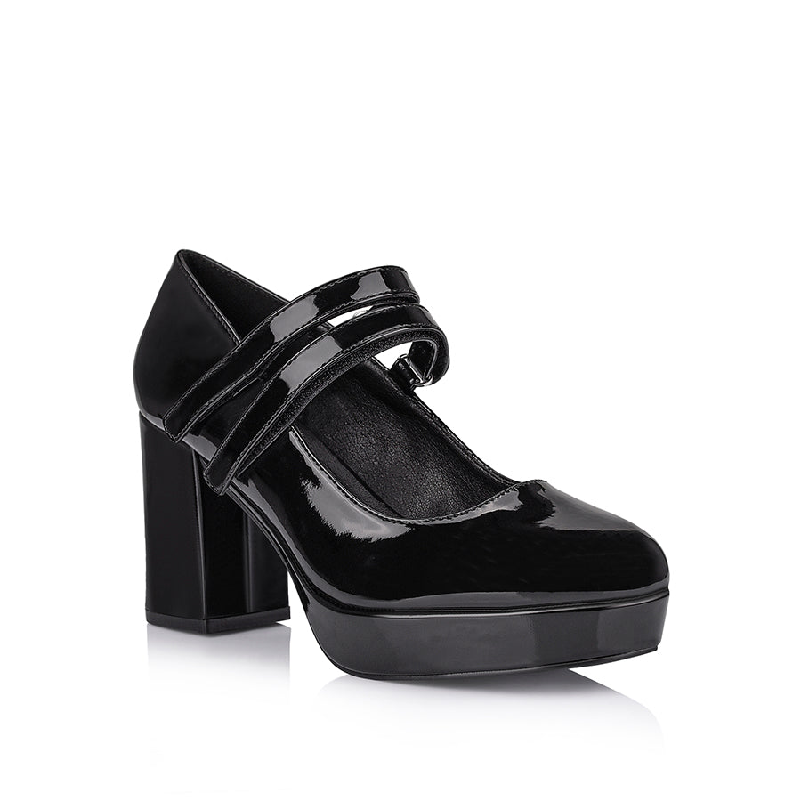 Hella Mary Jane Platform Shoes - Black Patent Leather Women's Chunky Heels for Casual & Retro Fashion Outfits
