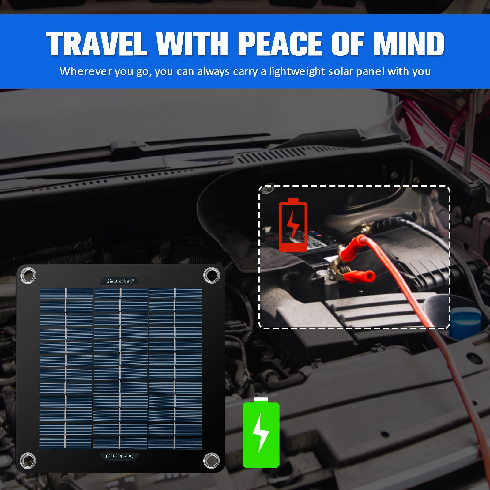 10W Solar Panel Kit with 4 Suction Cups - 12V Waterproof Portable Solar Trickle Charger for Car, Boat, RV - High Efficiency Lightweight Solar Powered Battery Maintainer - Perfect for Outdoor Camping, Road Trips & Marine Use