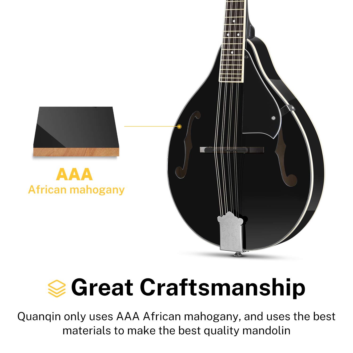 **Donner DML-100B Mahogany 8-String Acoustic Mandolin for Beginners & Adults – Black A-Style Mandolin with Tuner, Strings, Bag & Guitar Picks – Perfect for Folk, Bluegrass & Travel**