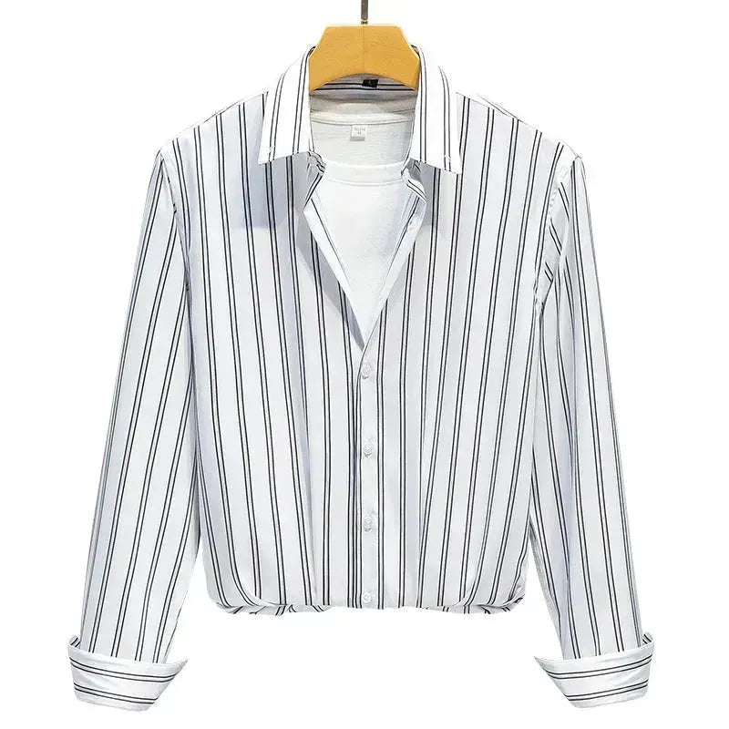 Men's Business Casual Wide Striped Shirt - Slim Fit Long Sleeve Button Down Dress Shirt for Office, Work & Formal Occasions