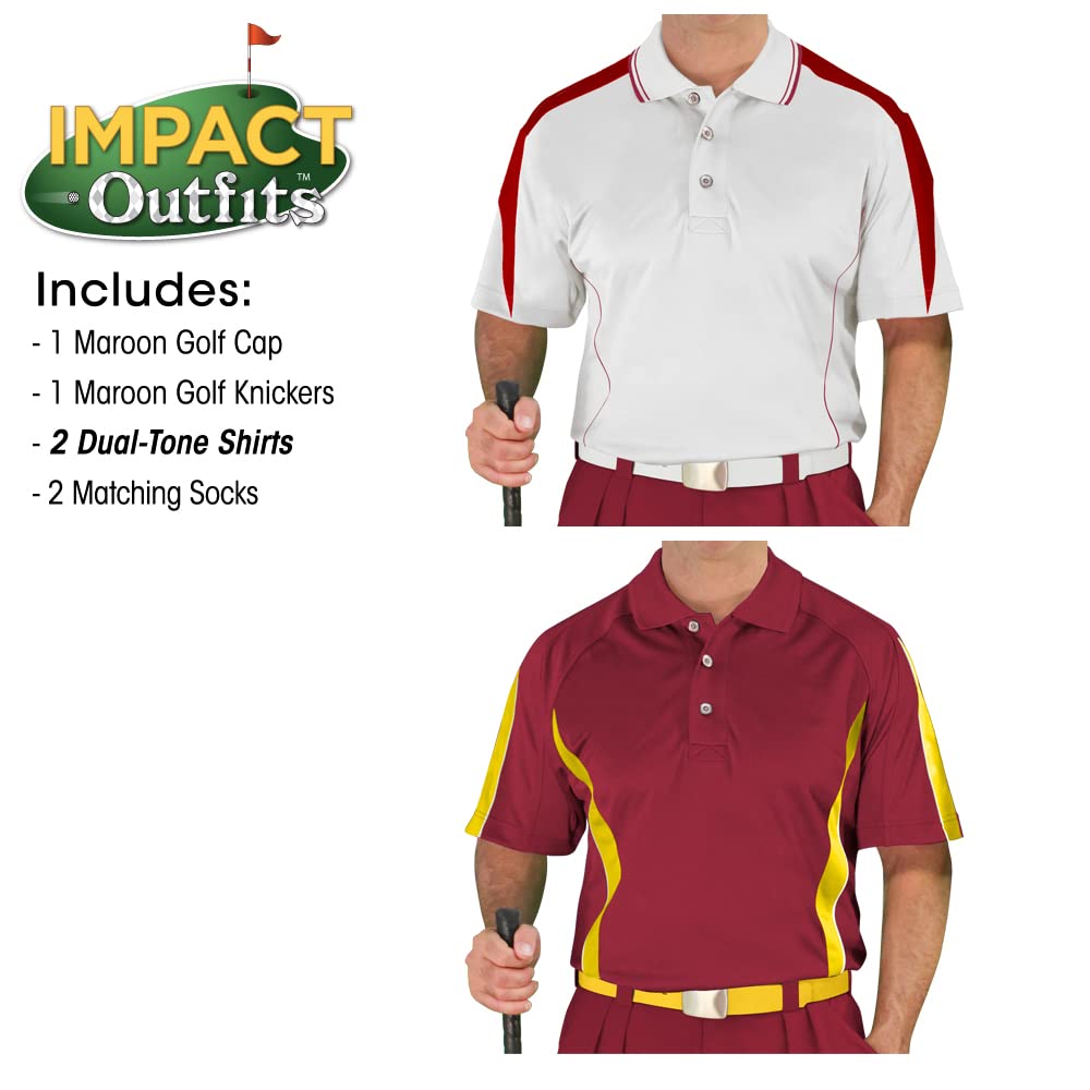 Premium Impact Golf Outfits for Men - Stylish Maroon Polo Shirt & Pants Set - Perfect for Golf Tournaments, Country Club Events & Casual Wear
