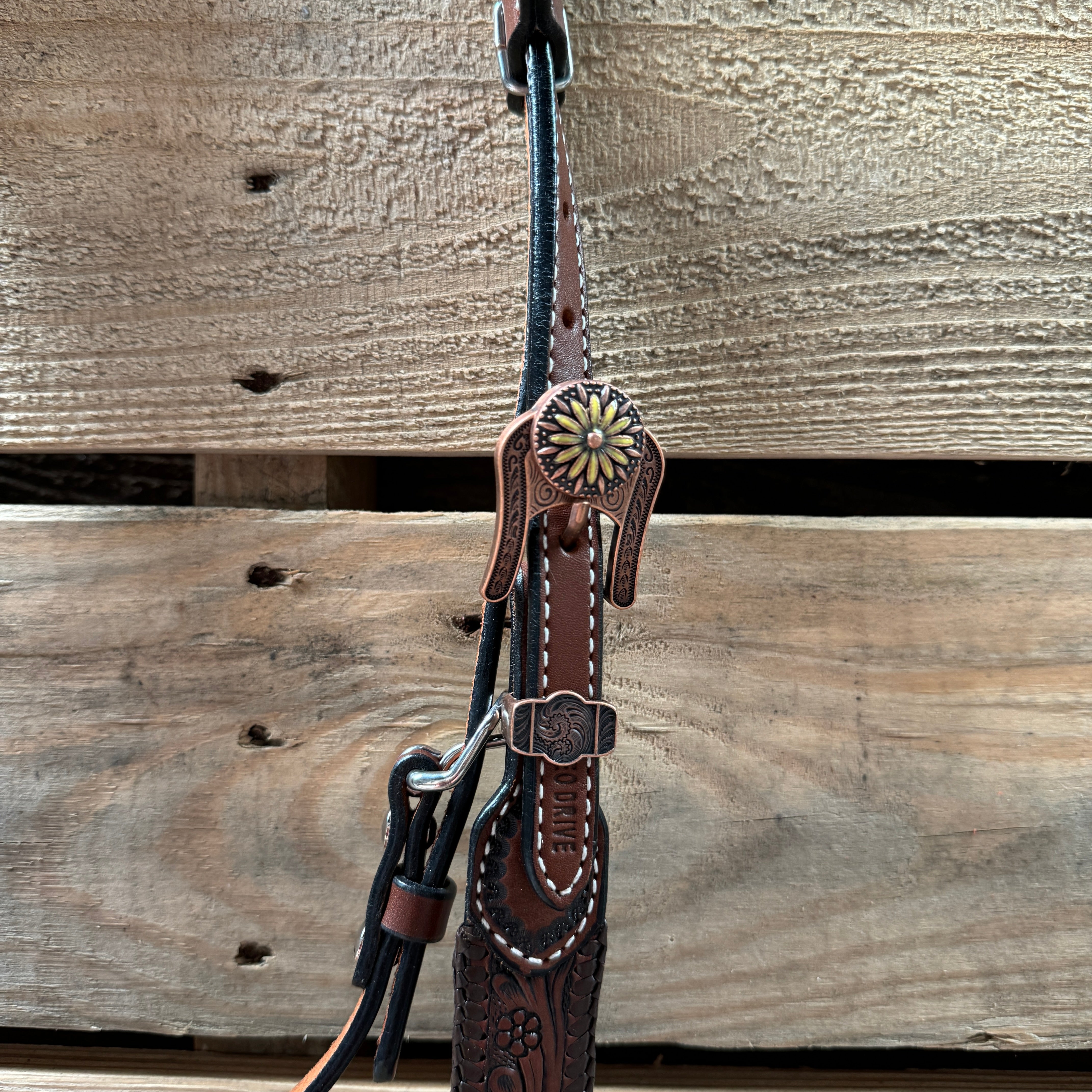 Premium Dark Oil Braided Sunflower Browband & One-Ear Breastcollar Tack Set for Horses - Durable Equestrian Riding Gear for Show, Trail & Dressage | Model #BBBC649