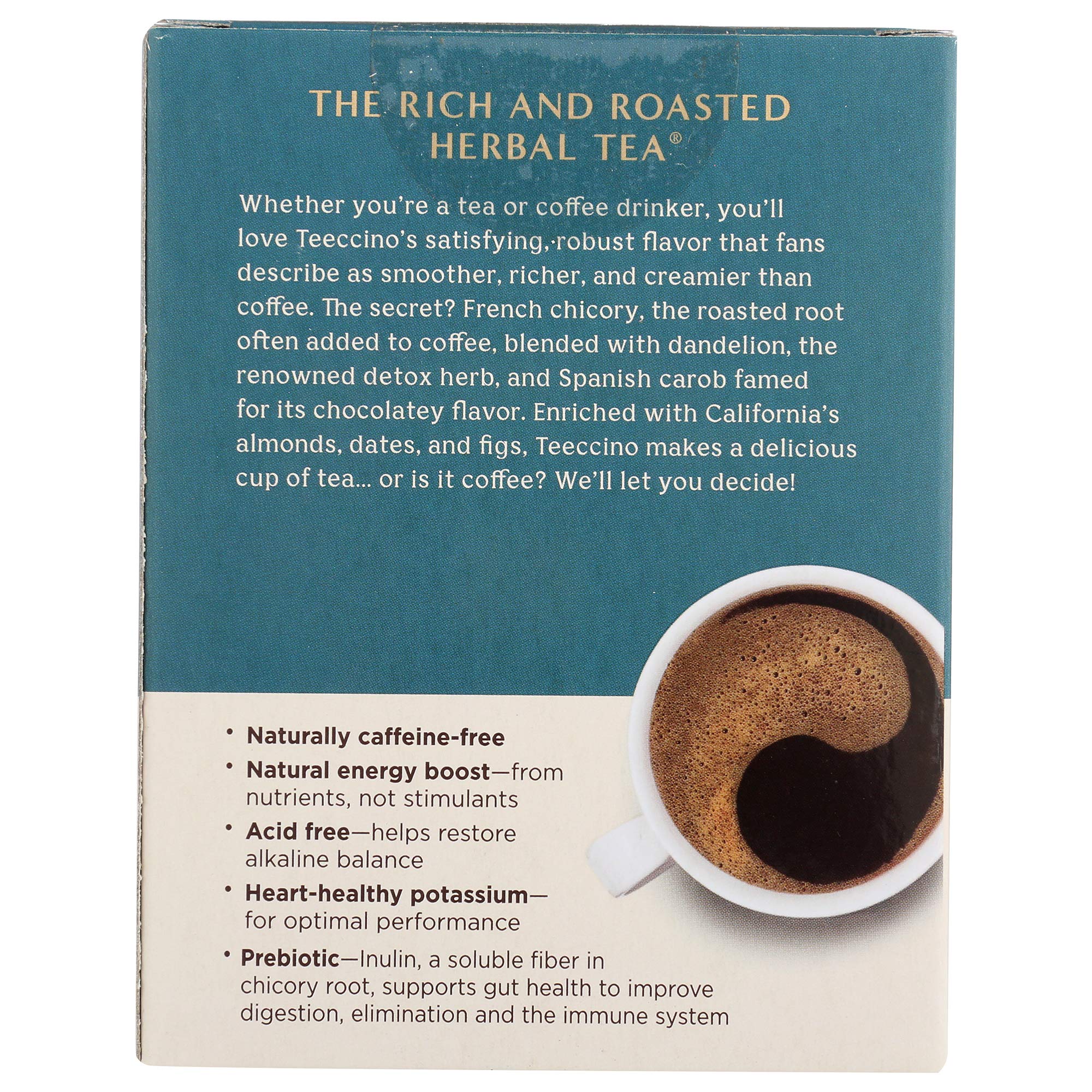 Teeccino Dandelion Caramel Nut Herbal Tea - Caffeine Free, Roasted Herbal Tea with Prebiotics, 3x More Herbs, Gluten Free - 10 Tea Bags - Perfect for Relaxation, After Dinner & Wellness Routines