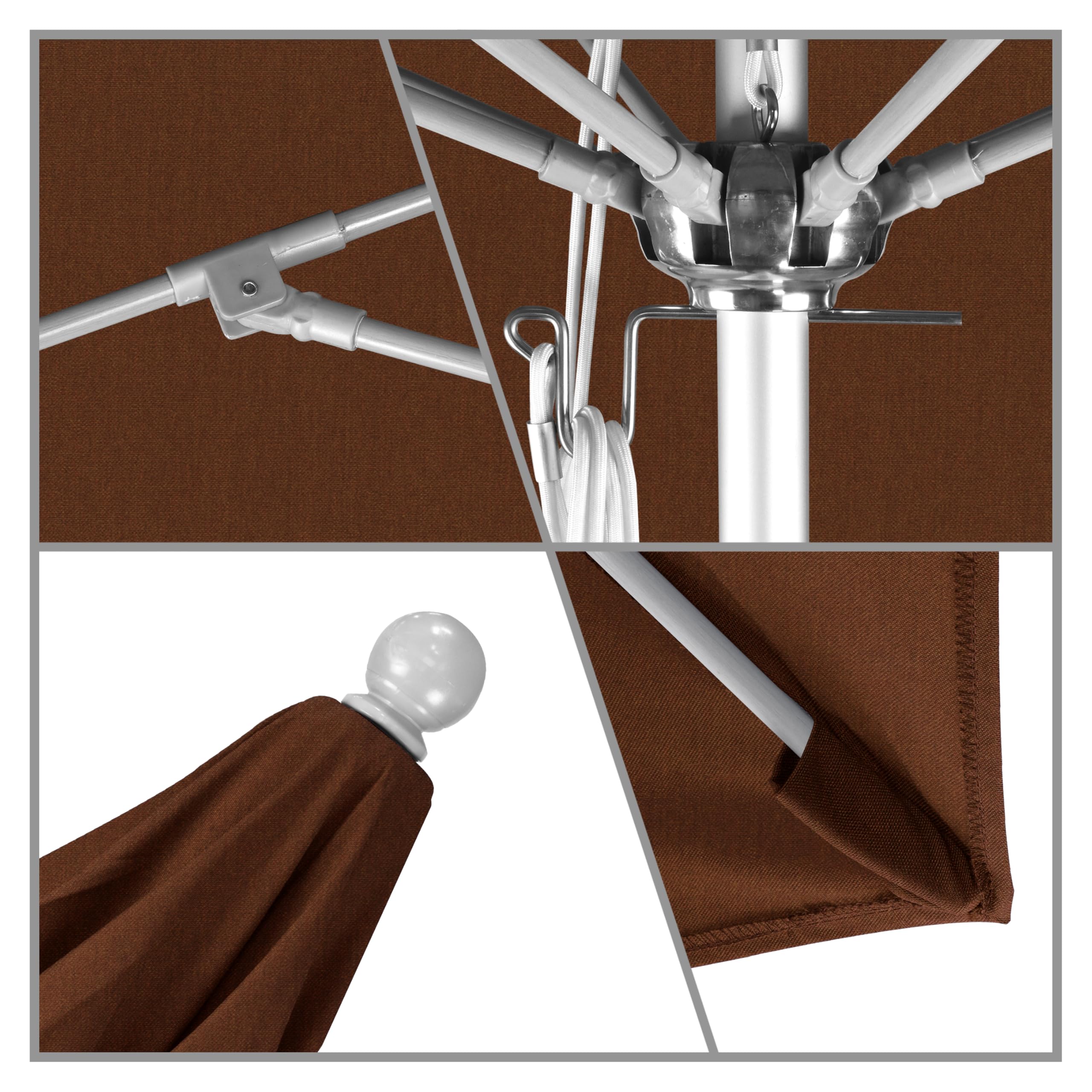 California Patio Umbrella 11' Round - Aluminum/Fiberglass Frame with Push Open Mechanism & Silver Pole - Sunbrella Teak Fabric for Outdoor Dining, Poolside, Beach, and Garden Use