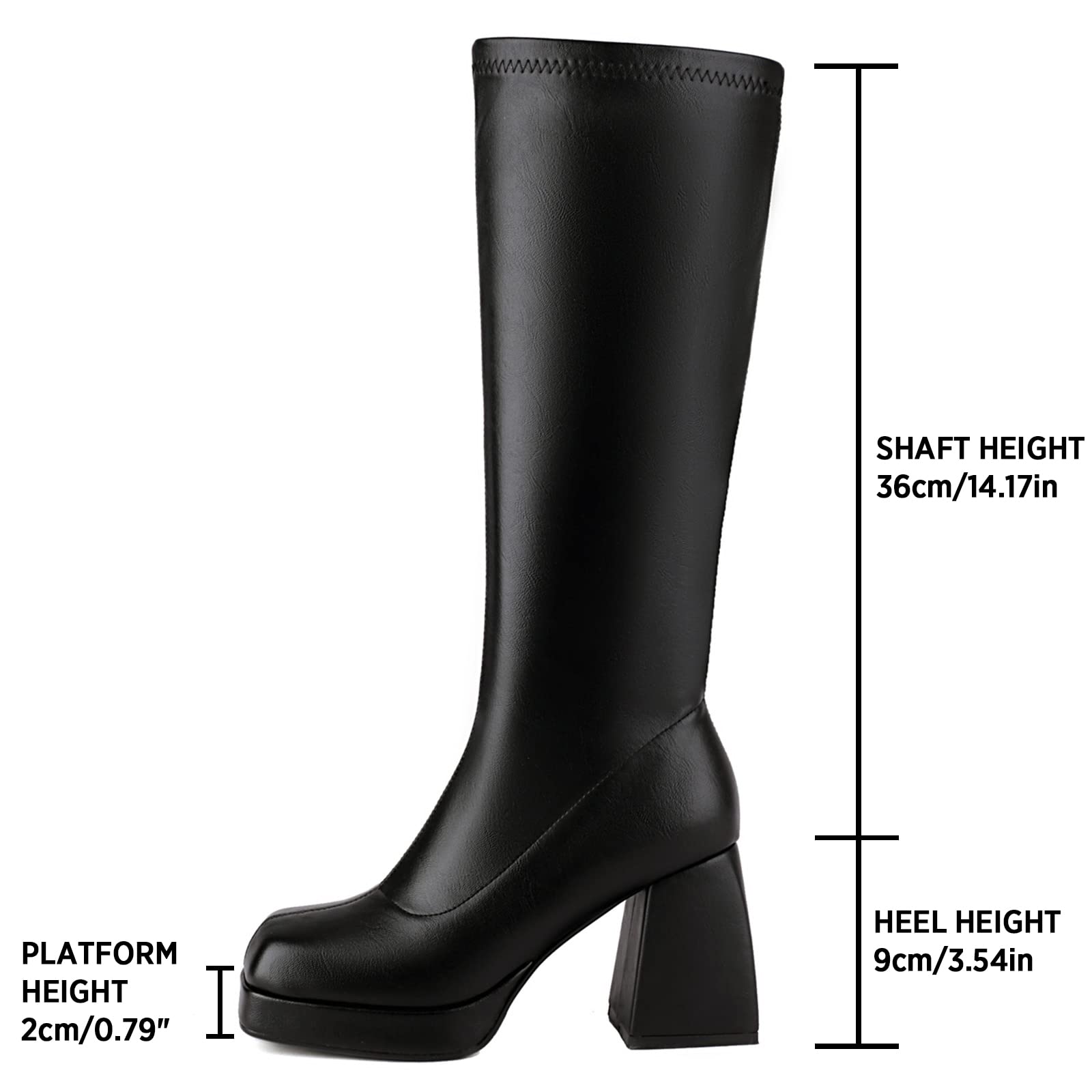 SOVANYOU Women's Black Leather Platform Boots - Square Toe Chunky Block Heel Ankle Boots for Casual Wear, Night Out & Fall Fashion
