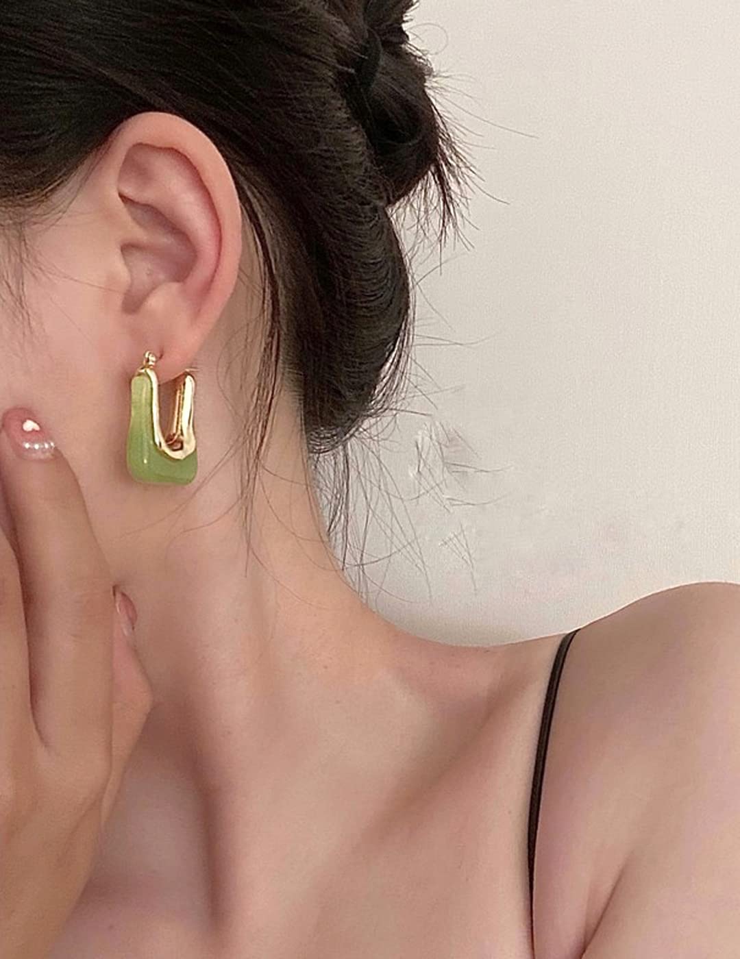 Fashionable Yellow and Green Hoop Earrings for Women - Gold Plated Geometric Bali Hinged Tube Hoops | Trendy Statement Jewelry for Girls & Women | Perfect Birthday, Anniversary Gift for Wife, Girlfriend, Mom | Great for Parties, Date Nights, Office Wear