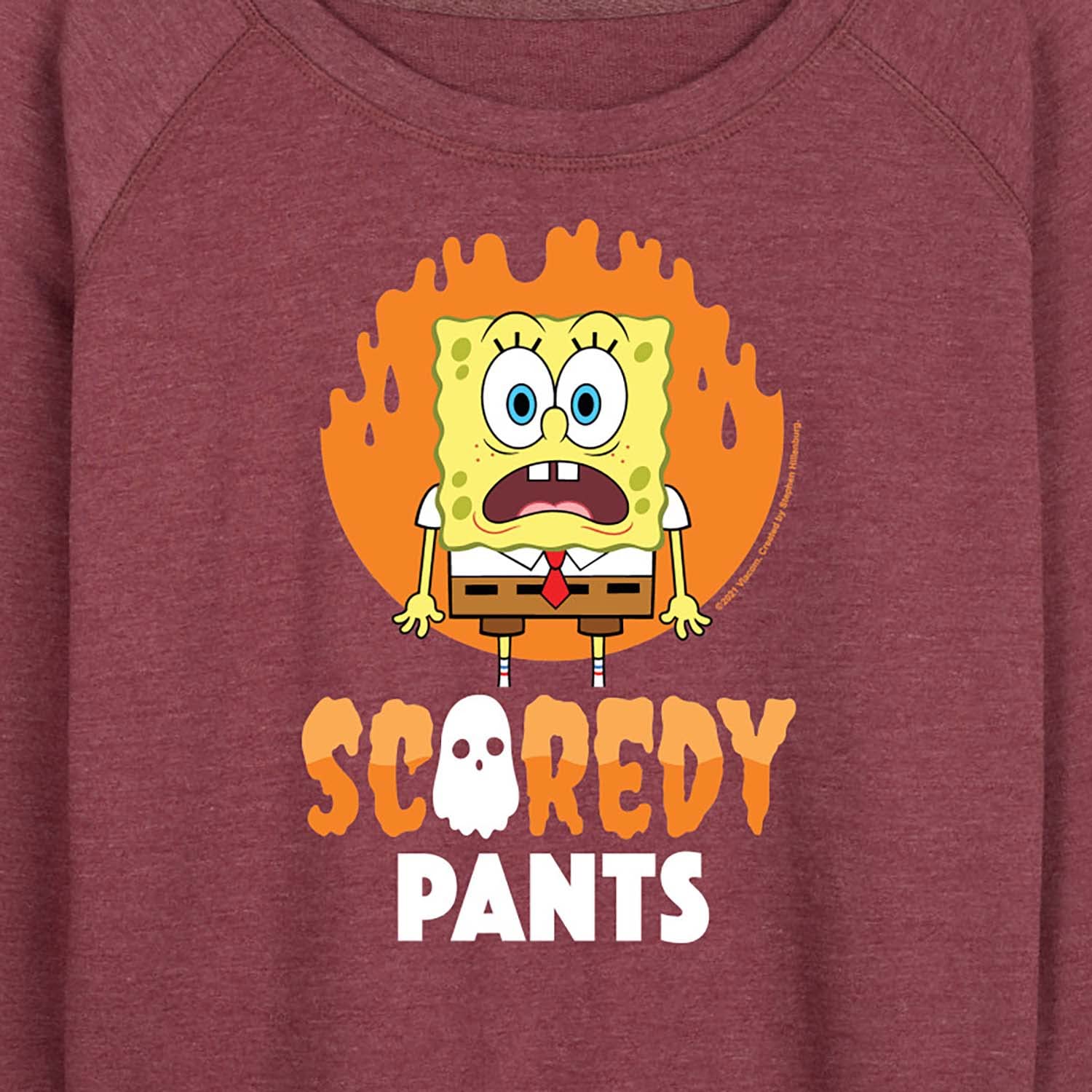 HYBRID APPAREL Women's SpongeBob SquarePants Scaredy Pants Lightweight French Terry Pullover Hoodie - Casual Loungewear for Fans, Perfect for Relaxing at Home or Nickelodeon Theme Park Visits