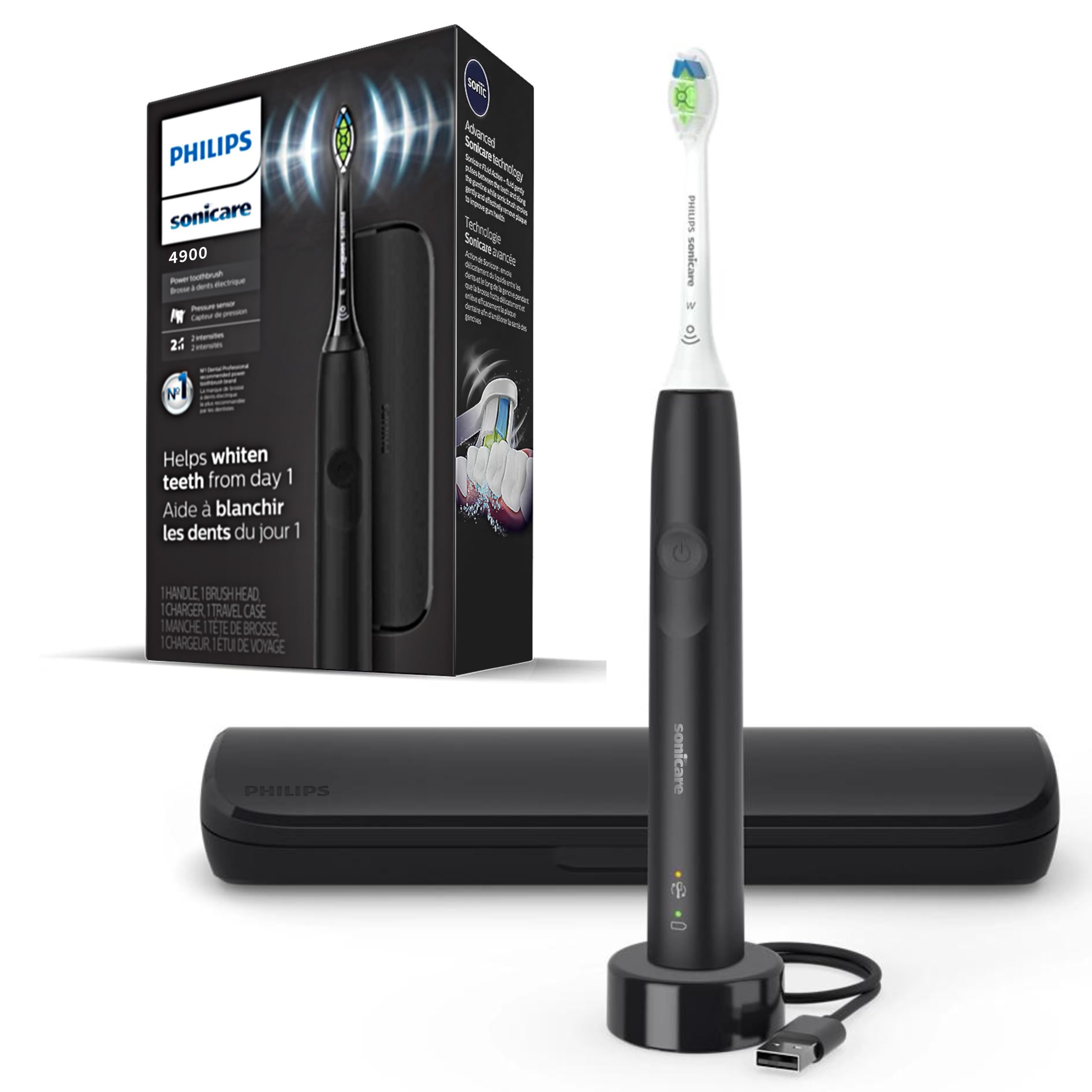 PHILIPS Sonicare DiamondClean Electric Toothbrush with Pressure Sensor - Rechargeable Sonic Toothbrush with Travel Case (Black) - Whitening & Deep Cleaning for Healthy Gums - Perfect for Home & Travel Use