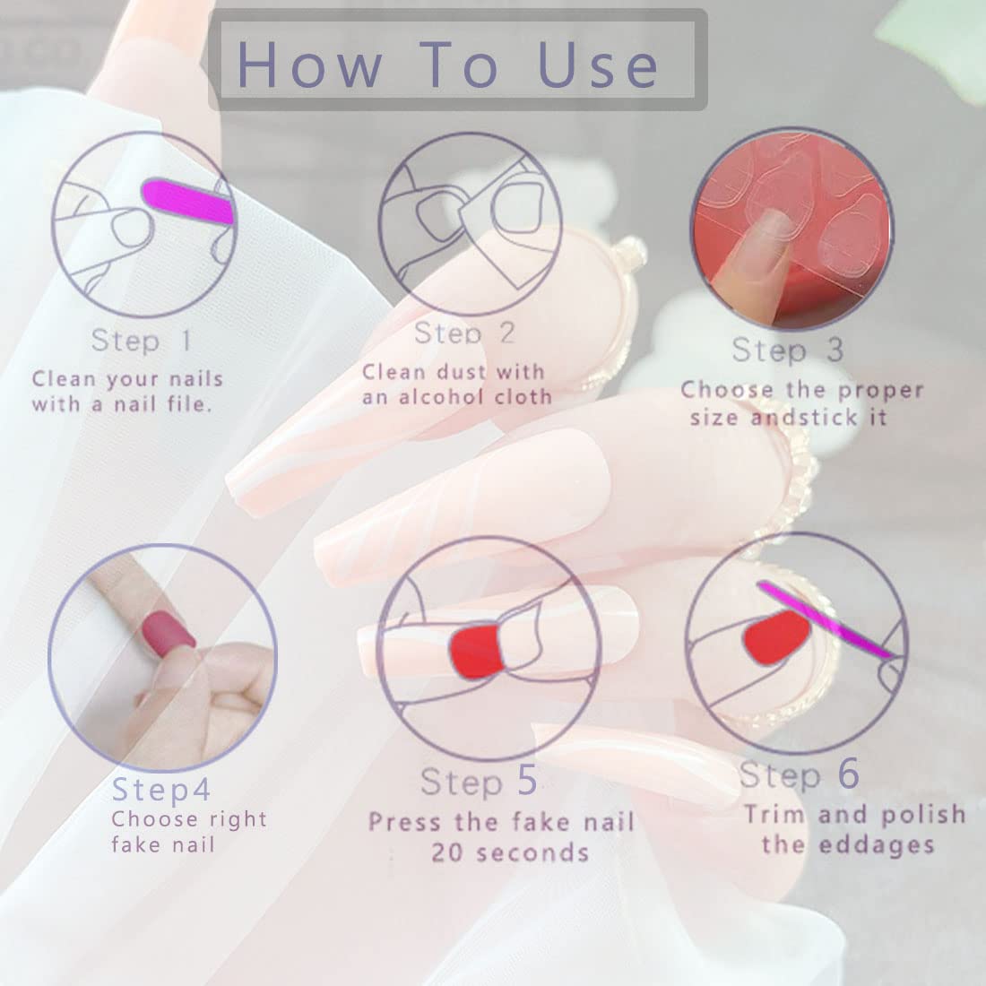 SINLOV 24pcs Coffin Fake Nails - Pink Butterfly Glossy Press on False Nails, Long Ballerina Artificial Nails, Full Cover Nail Tips for Women & Girls | Perfect for Parties, Weddings, and Special Occasions