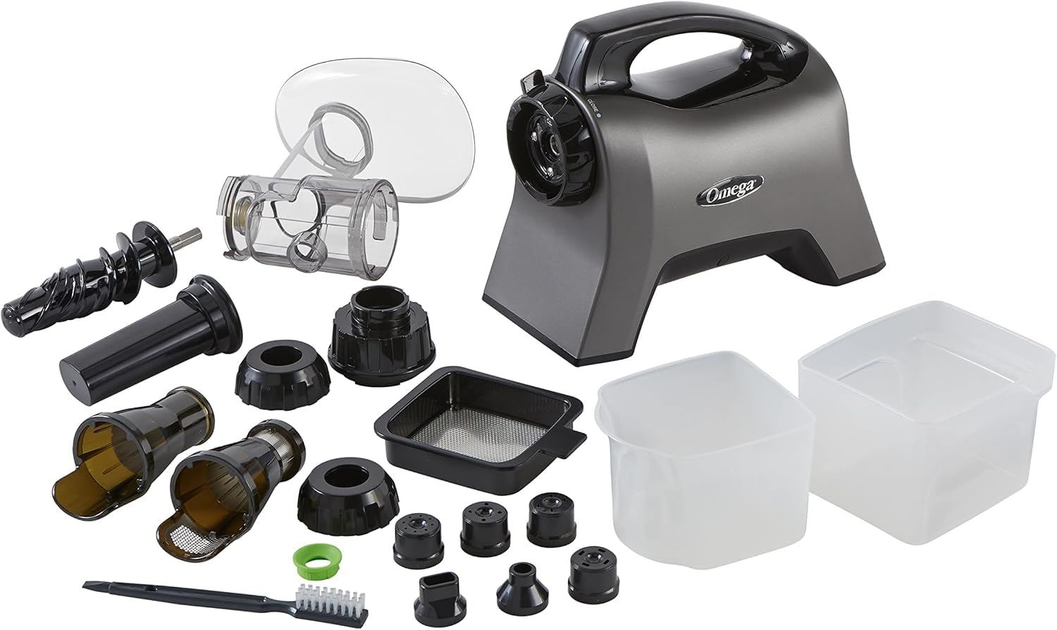 Omega Celery Juicer and Nutrition System - 200W Masticating Cold Press Juicer Machine with Adjustable Dial for Celery, Fruits & Vegetables - Perfect for Healthy Juicing at Home, Gym or Office (Silver)